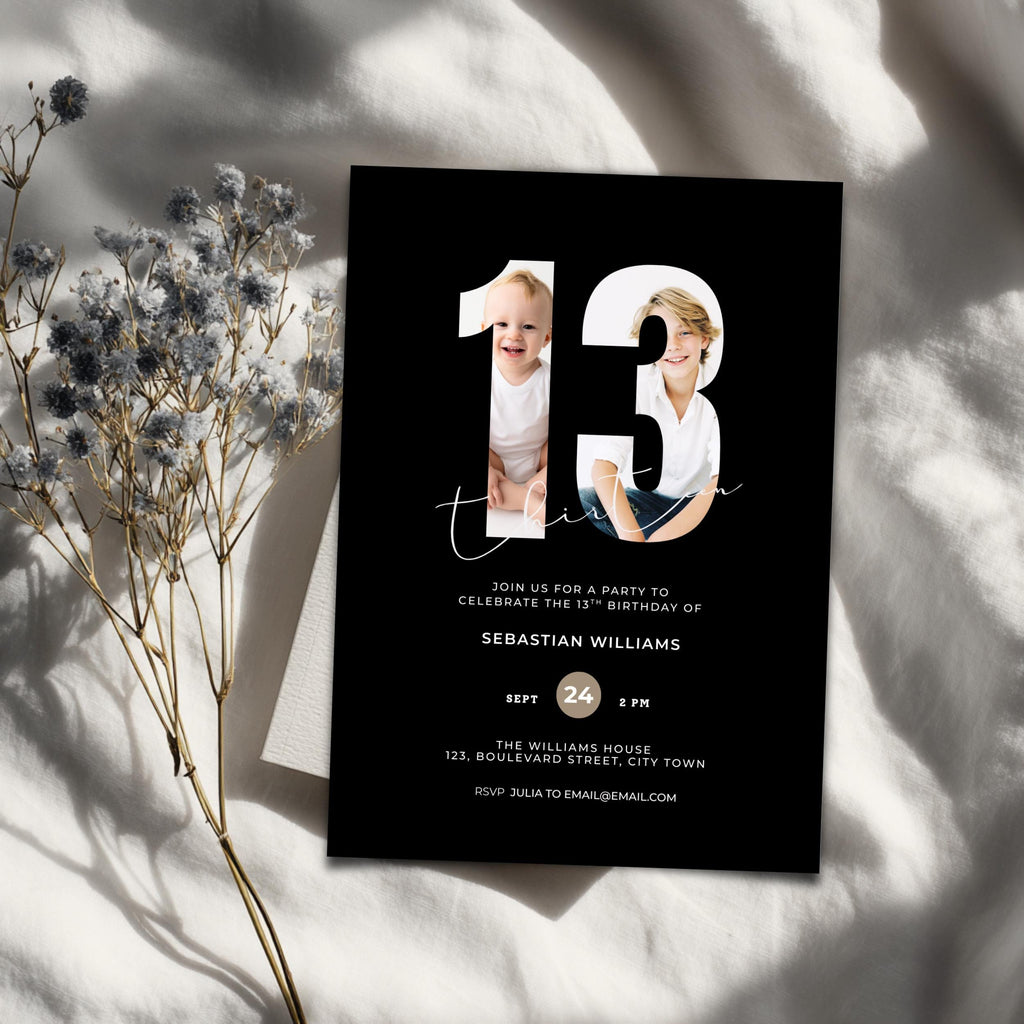 Black Photo 13th Birthday Invitation