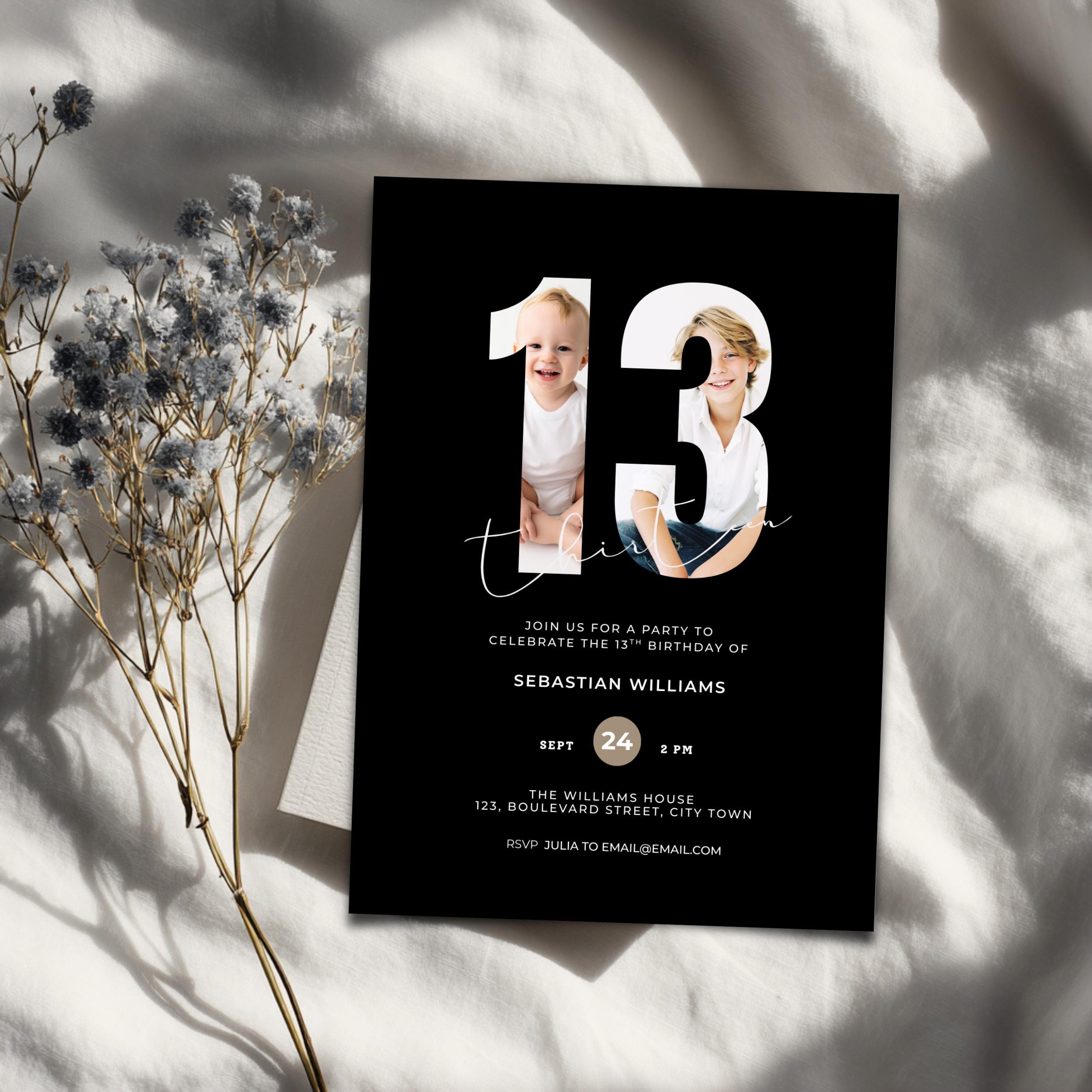 Black Photo 13th Birthday Invitation