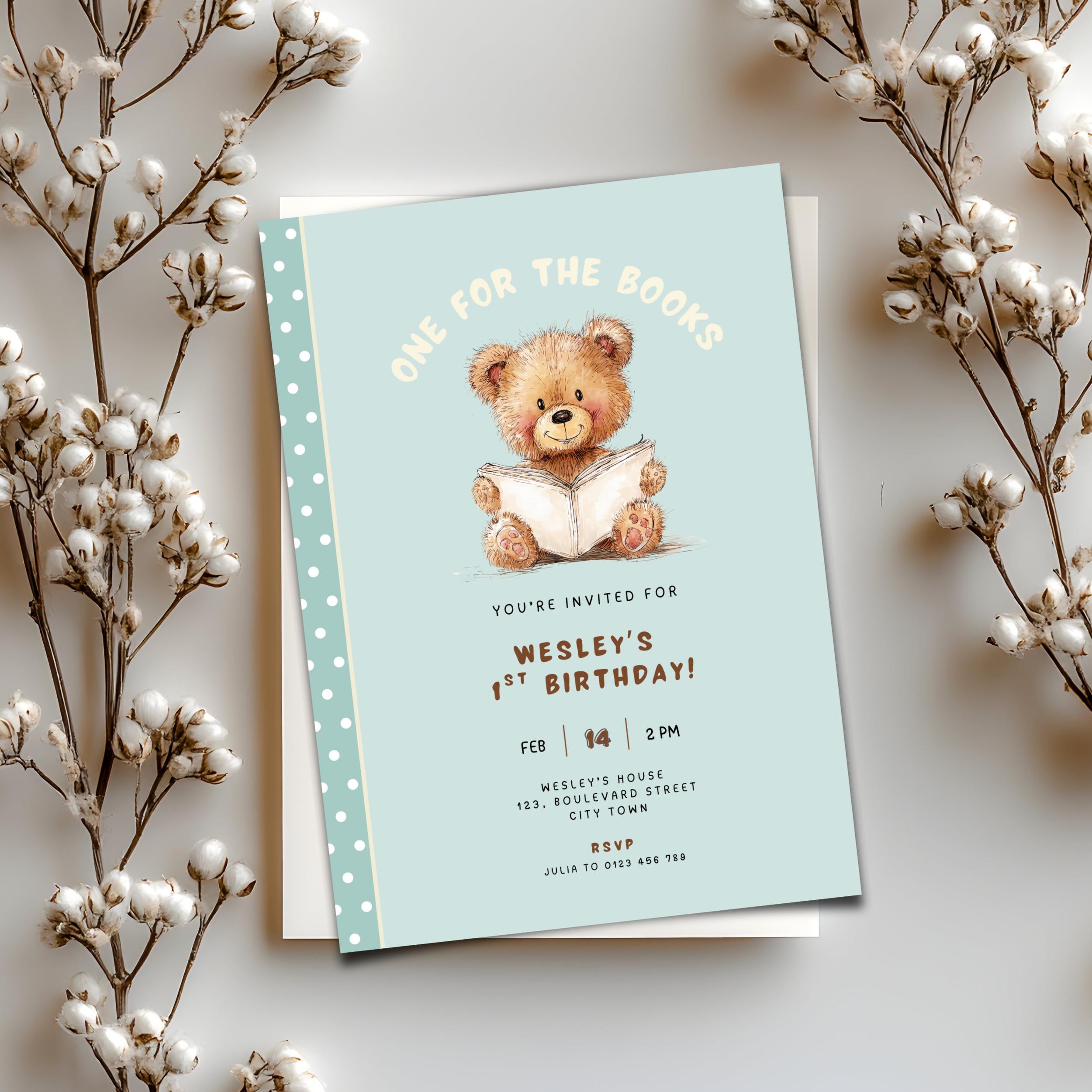 One For The Books 1st Birthday Invitation