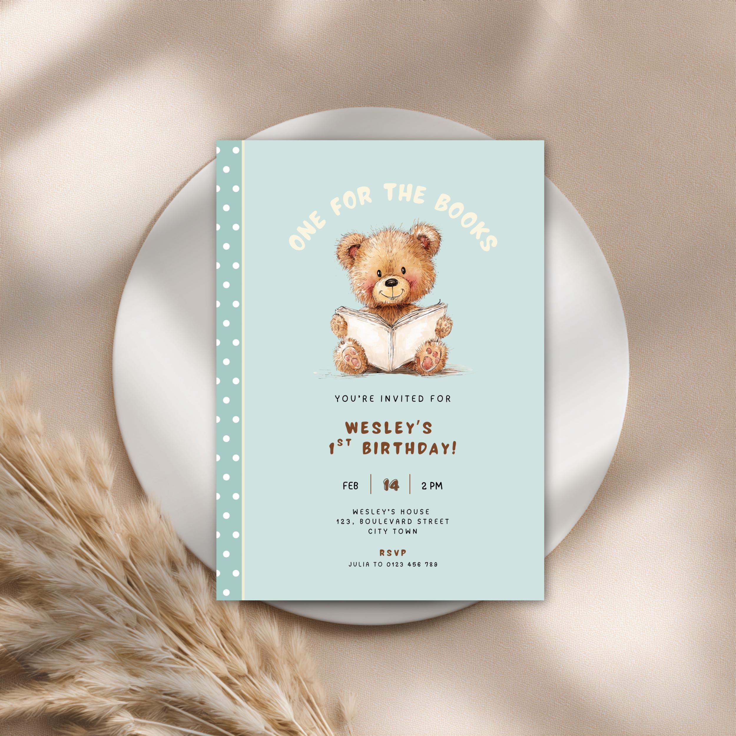 One For The Books 1st Birthday Invitation