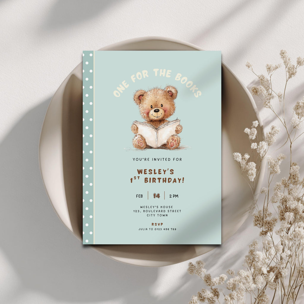 One For The Books 1st Birthday Invitation