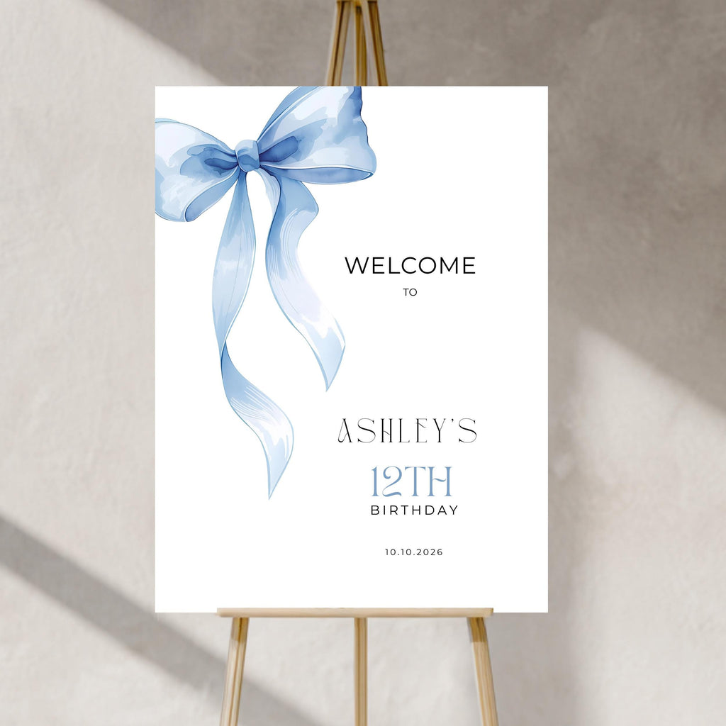 Blue Bow Birthday Welcome Sign