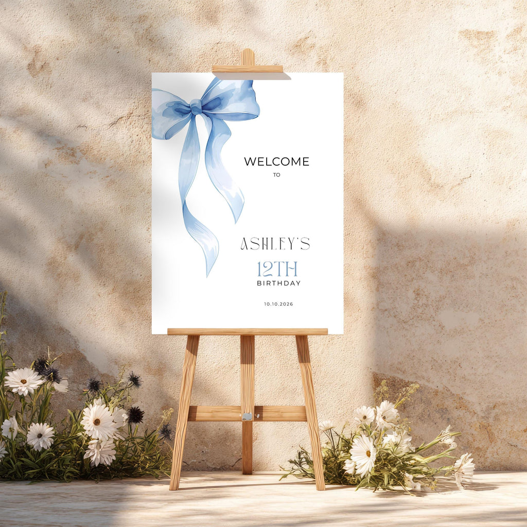 Blue Bow Birthday Welcome Sign