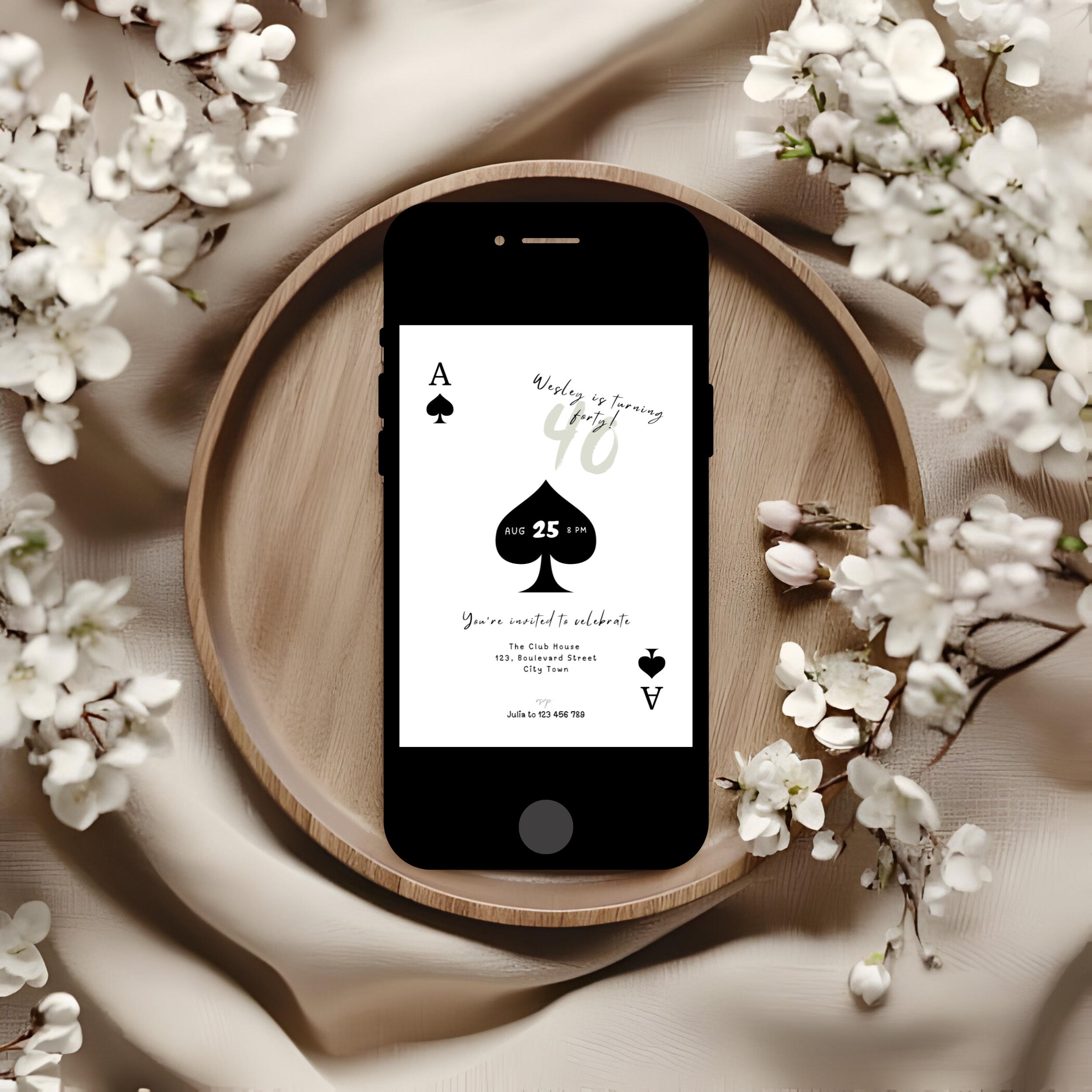 Ace of Spades 40th Birthday Invitation For Casino Night