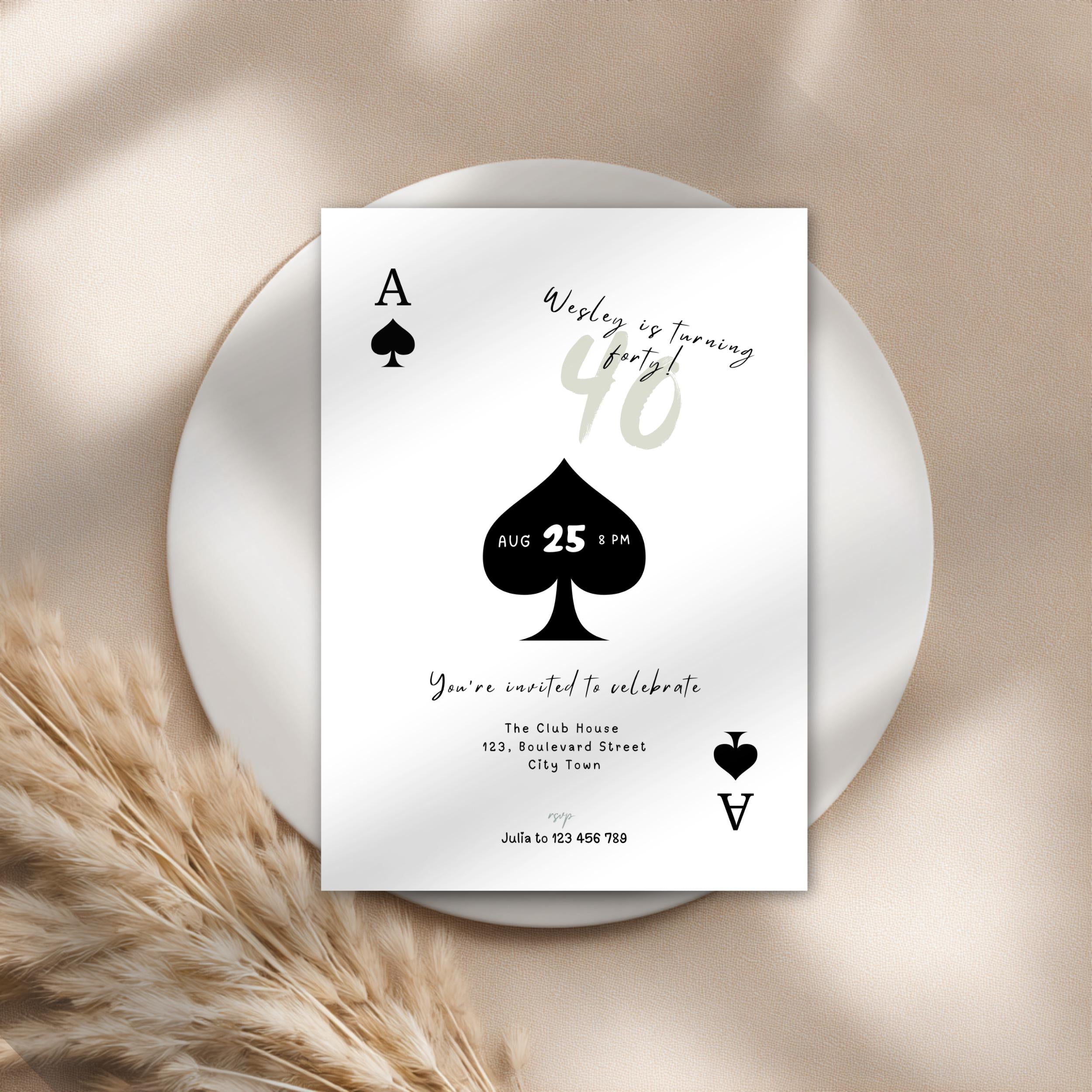 Ace of Spades 40th Birthday Invitation For Casino Night