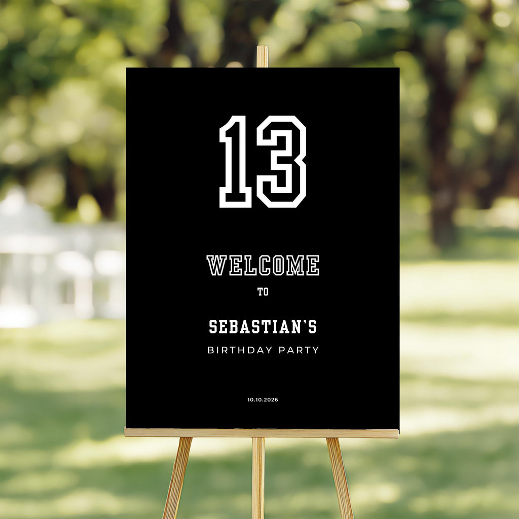Minimal Black Sports Birthday Welcome Sign