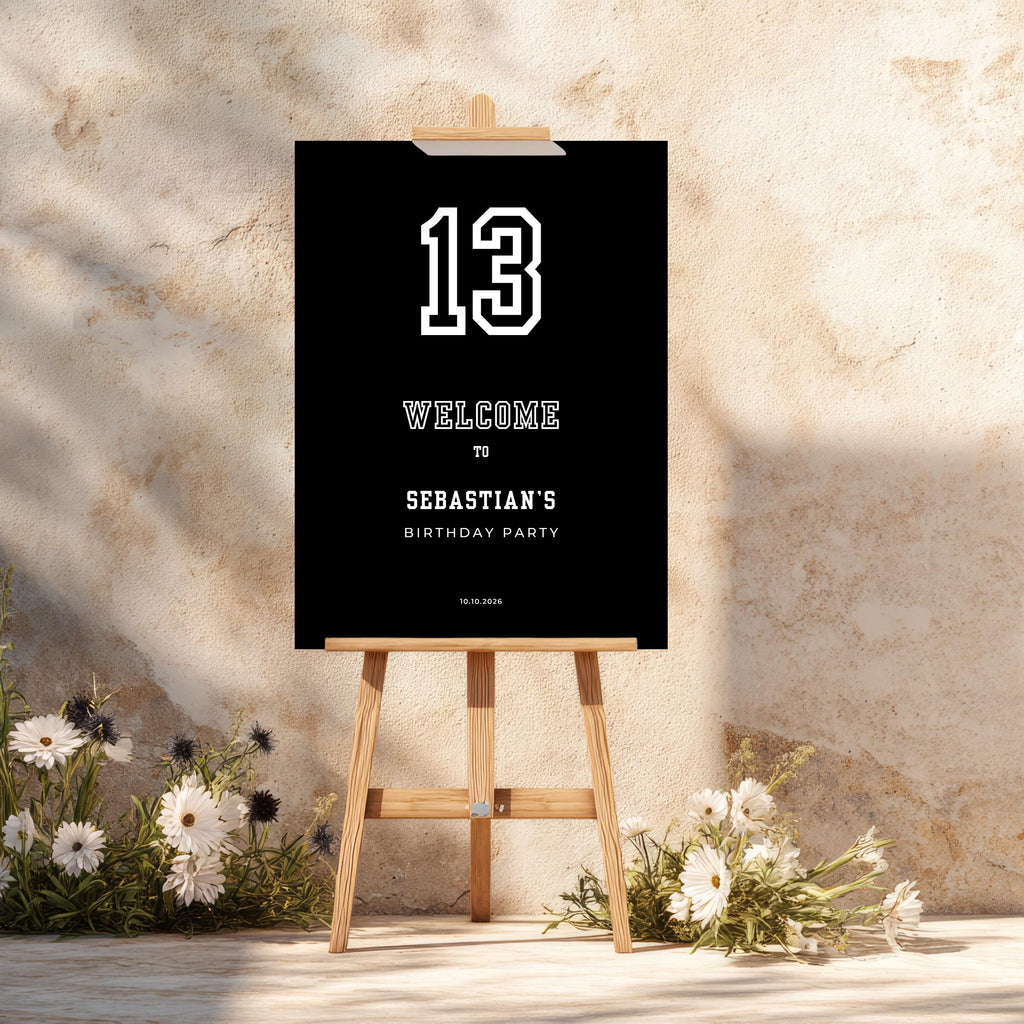 Minimal Black Sports Birthday Welcome Sign
