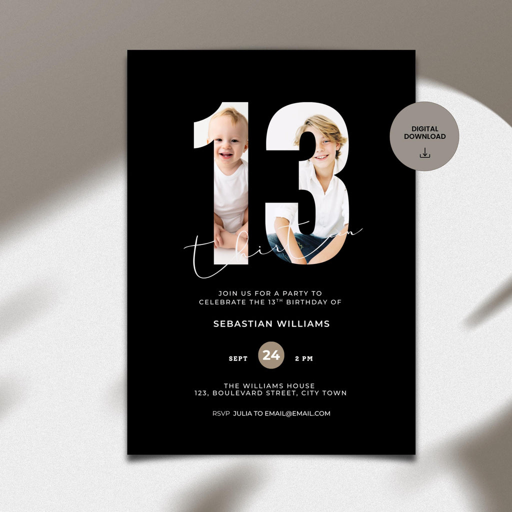 Black Photo 13th Birthday Invitation
