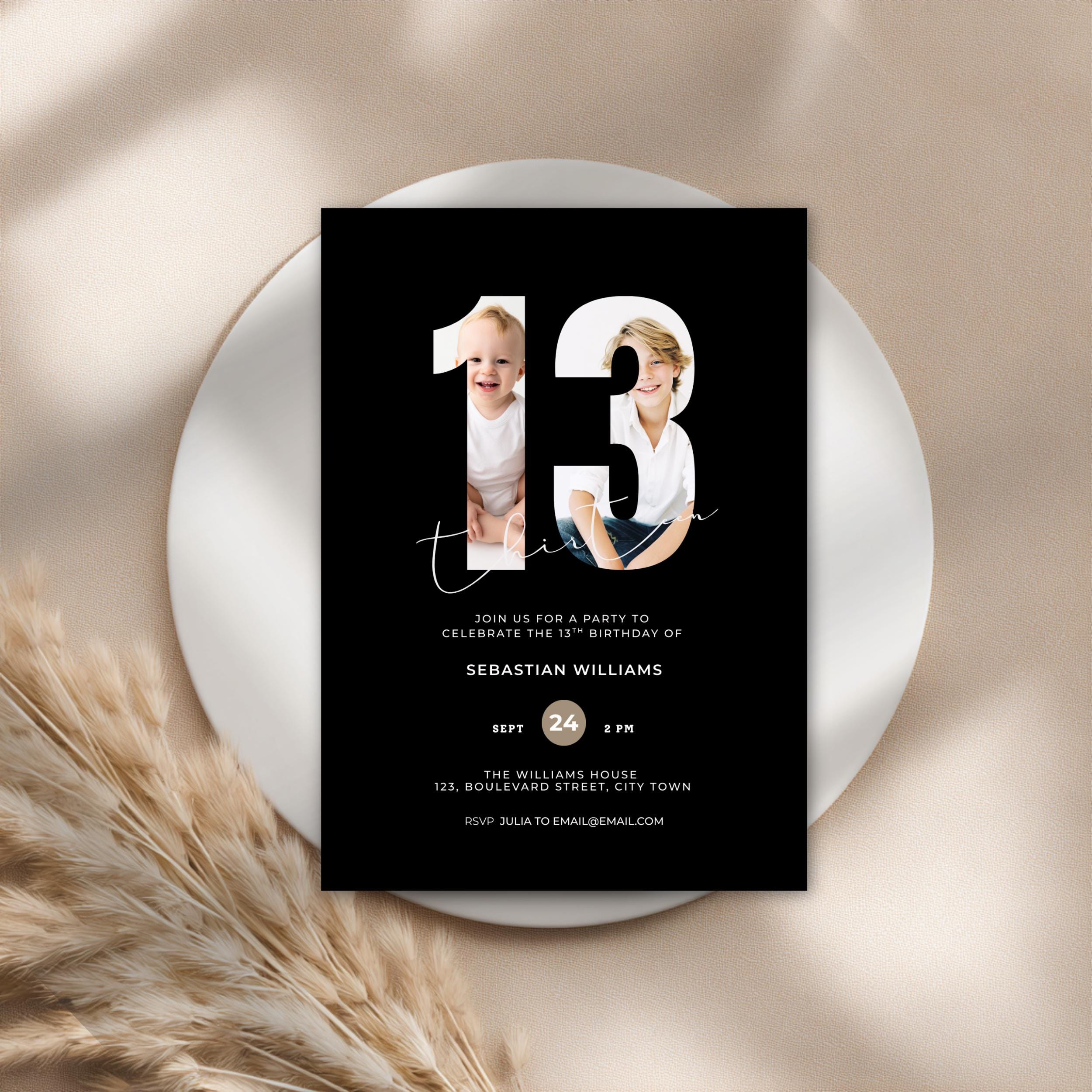 Black Photo 13th Birthday Invitation