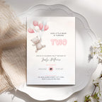 Bear Balloons 2nd Birthday Invitation Pink