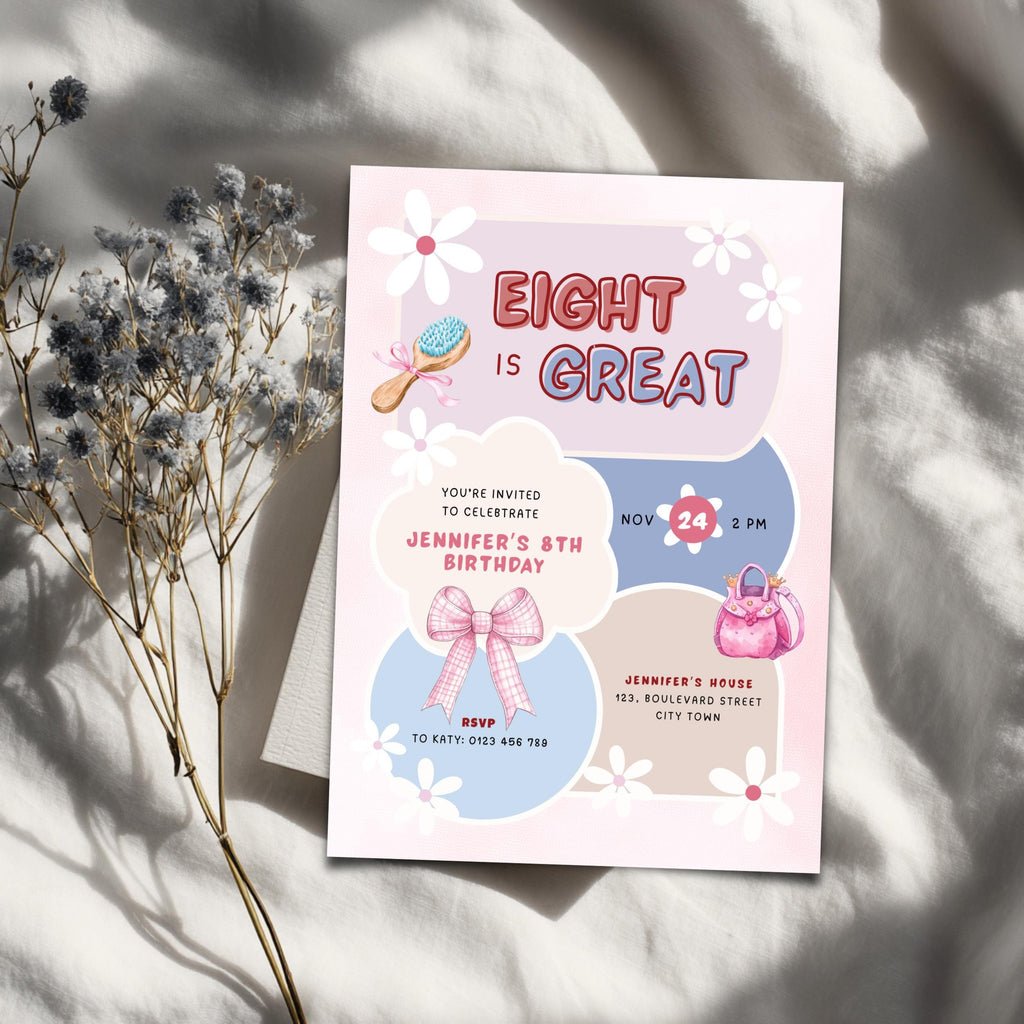 Eight Is Great Birthday Invitation - 8Th Birthday Invite