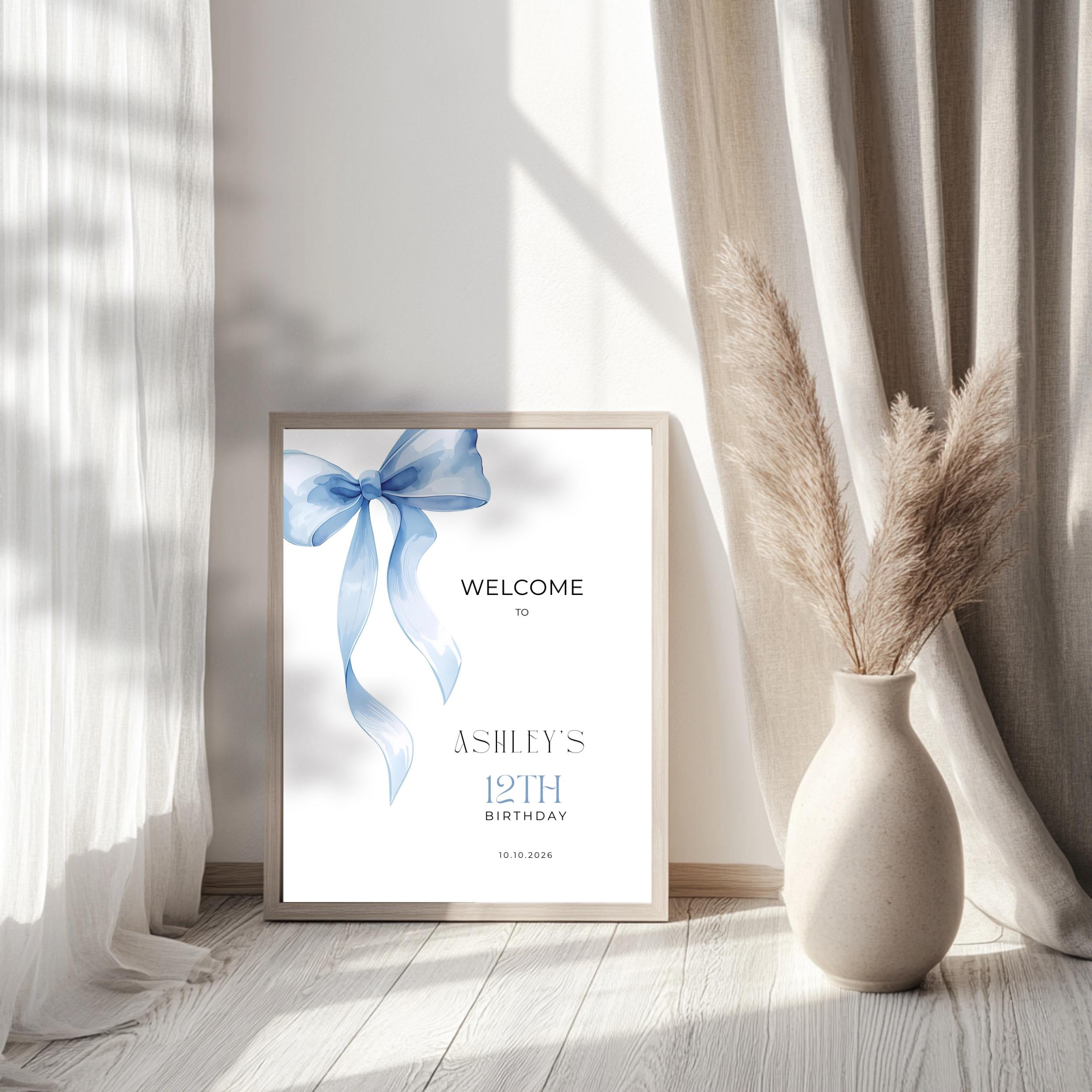 Blue Bow Birthday Welcome Sign