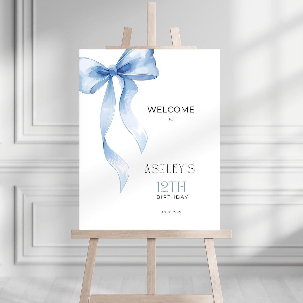 Blue Bow Birthday Welcome Sign