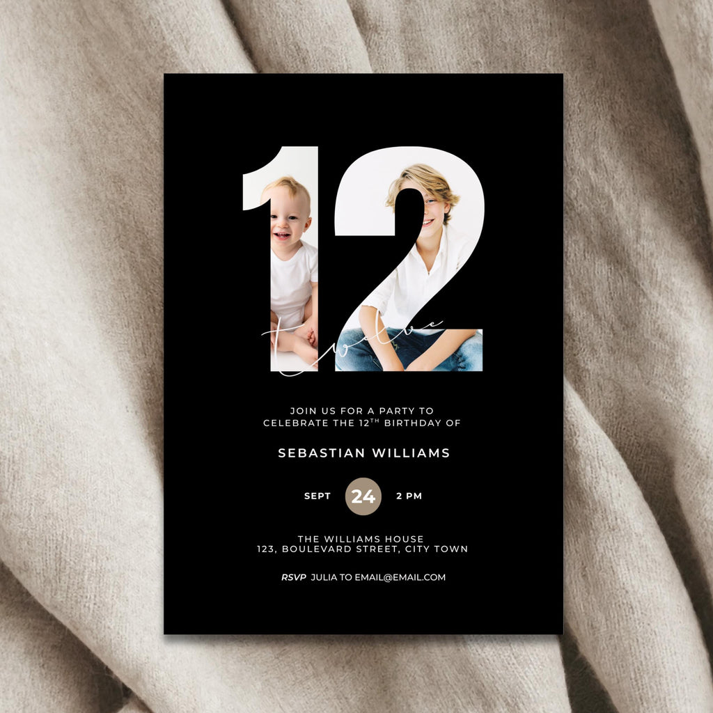 Black Tweens 12th Birthday Invitation Photo