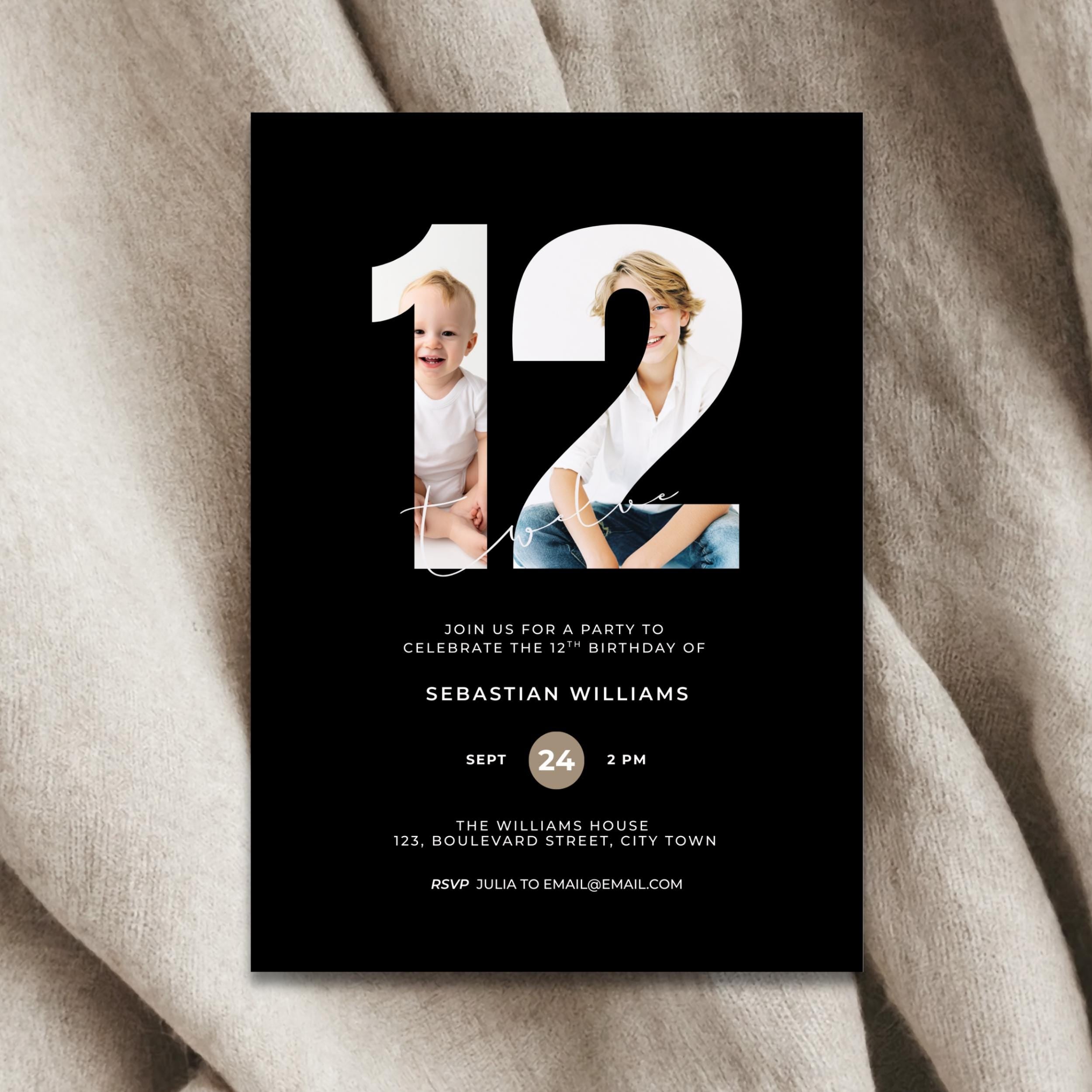 Black Tweens 12th Birthday Invitation Photo