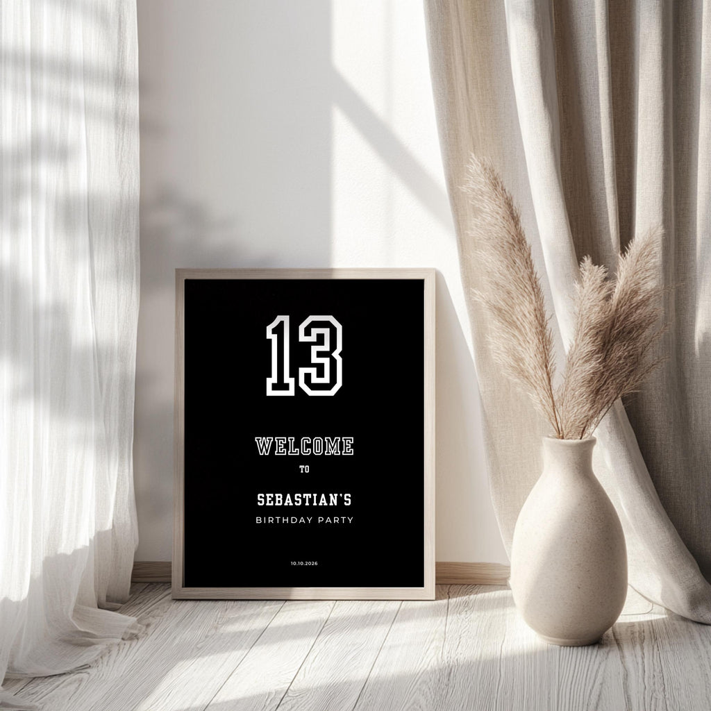 Minimal Black Sports Birthday Welcome Sign