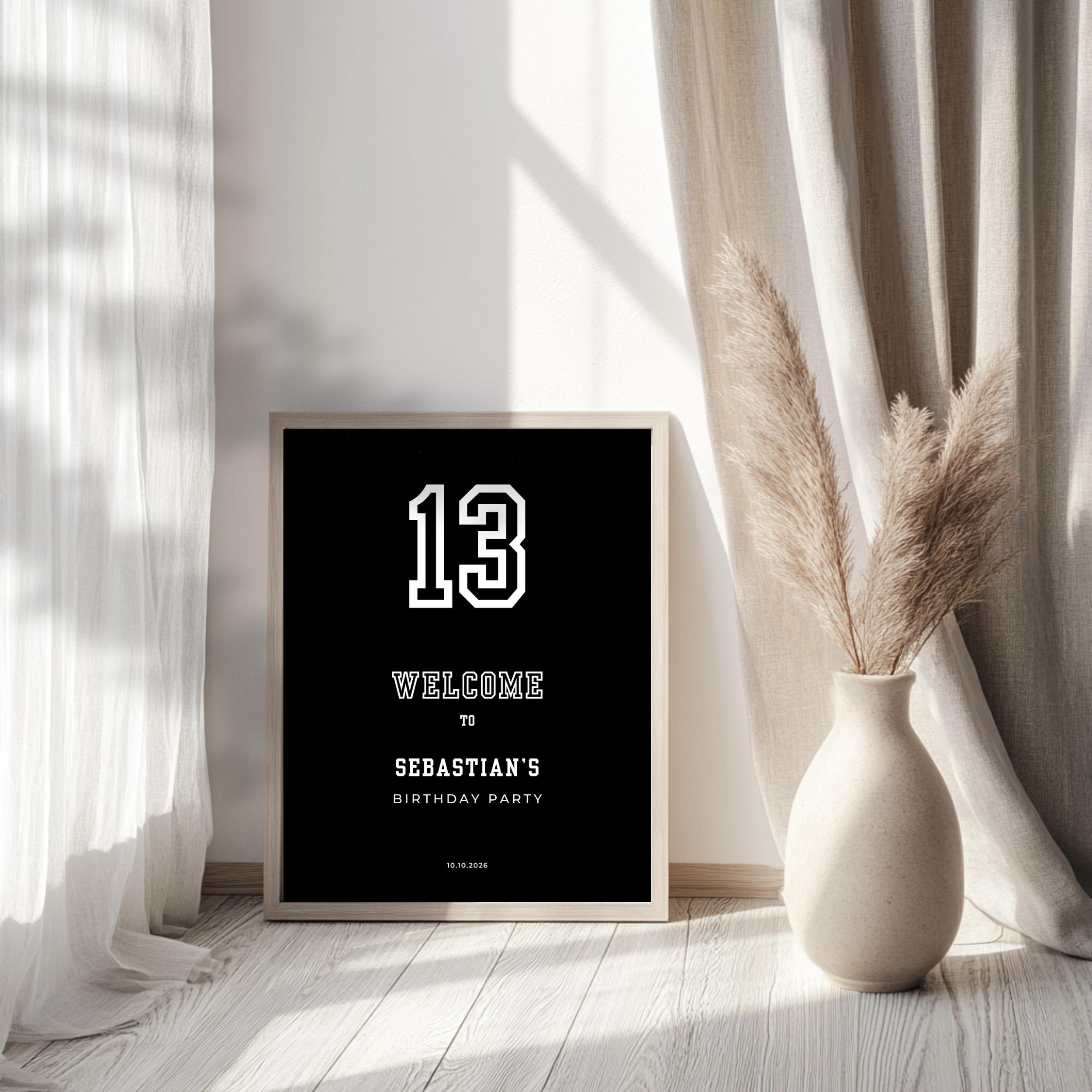 Minimal Black Sports Birthday Welcome Sign