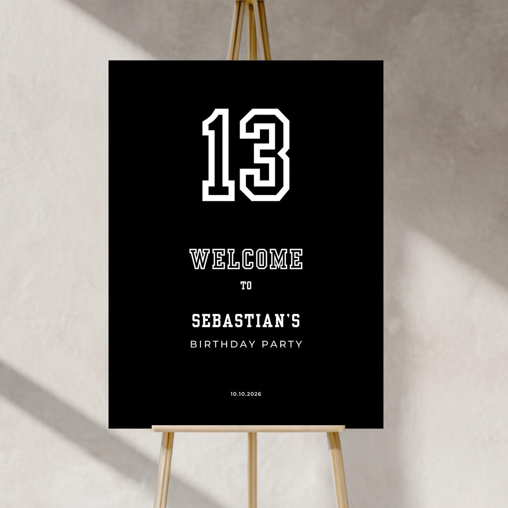 Minimal Black Sports Birthday Welcome Sign