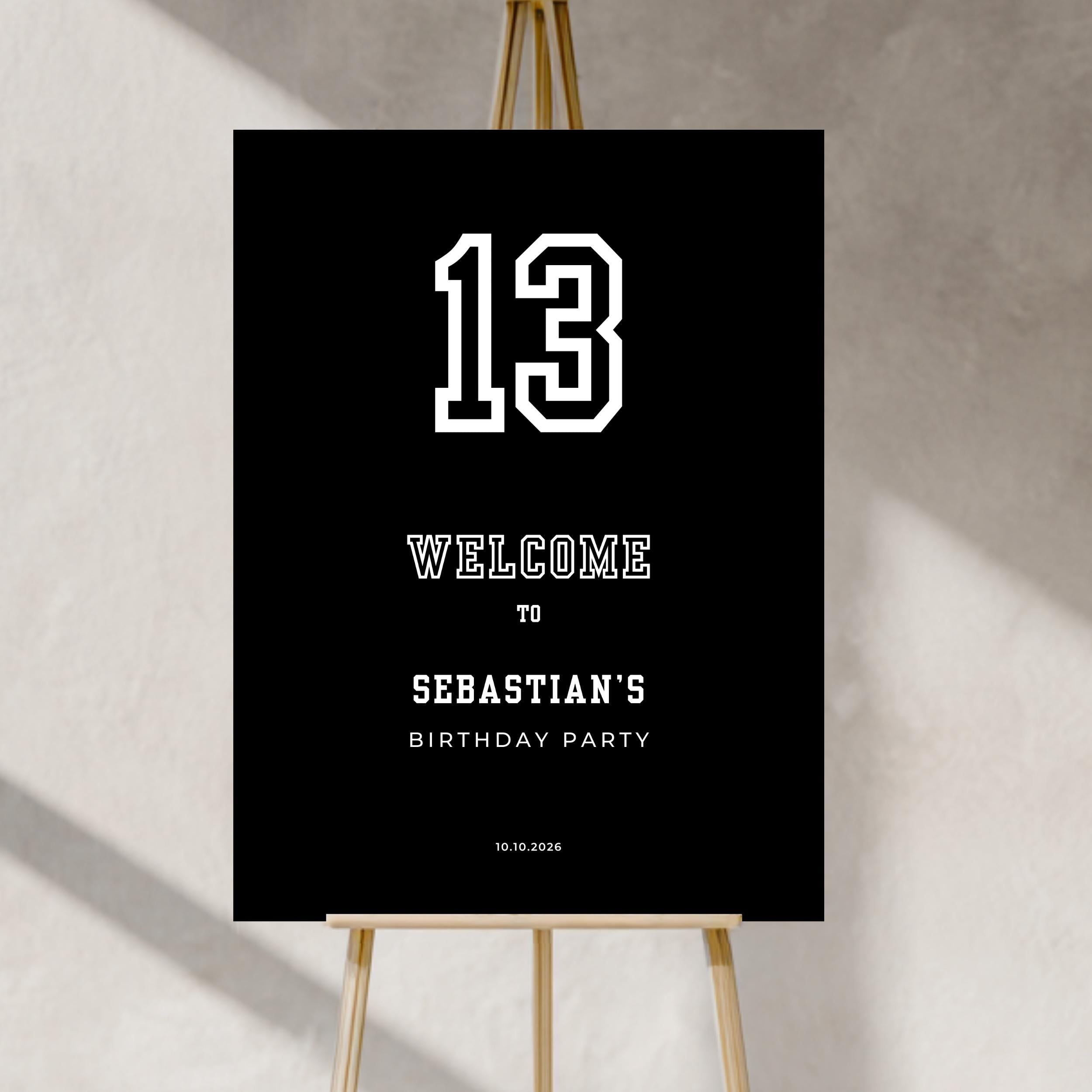 Minimal Black Sports Birthday Welcome Sign