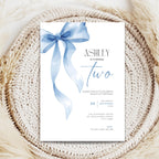 Baby Blue Bow 2nd Birthday Invitation
