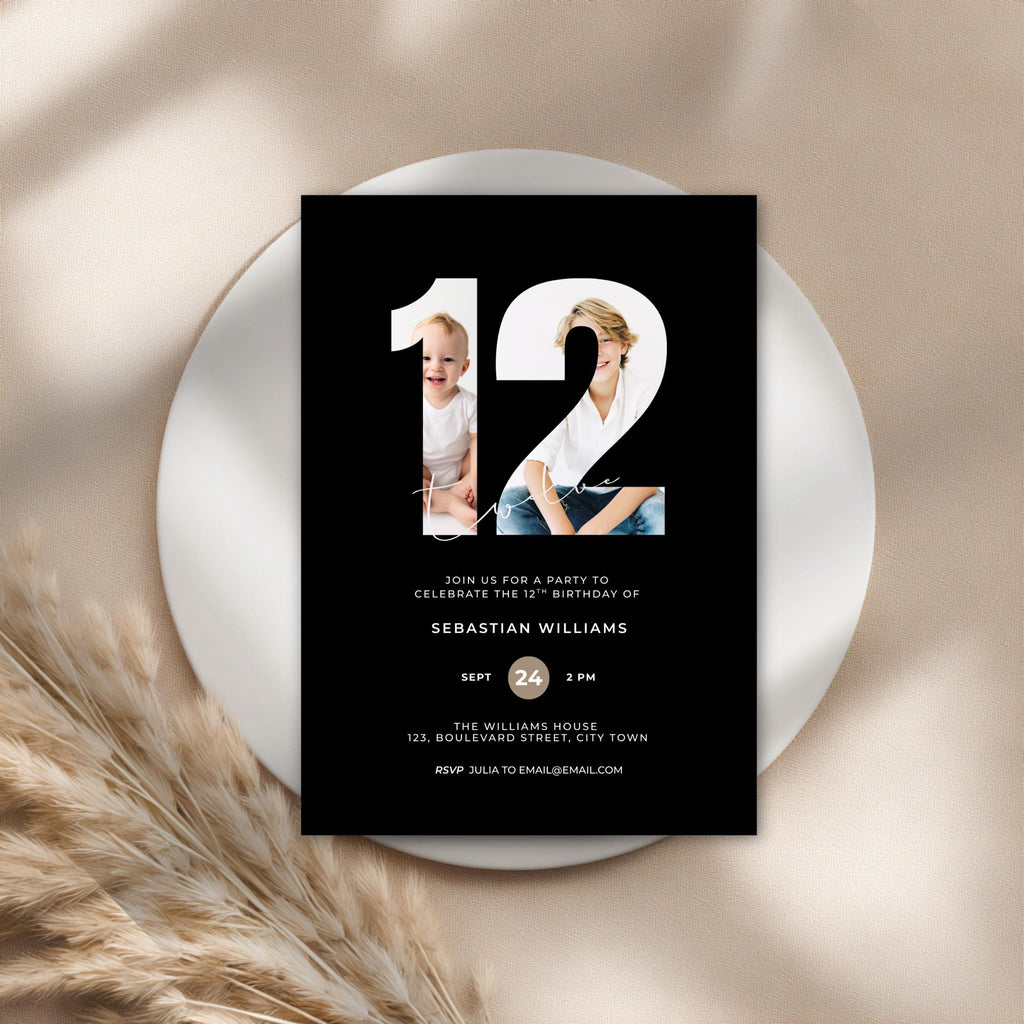 Black Tweens 12th Birthday Invitation Photo