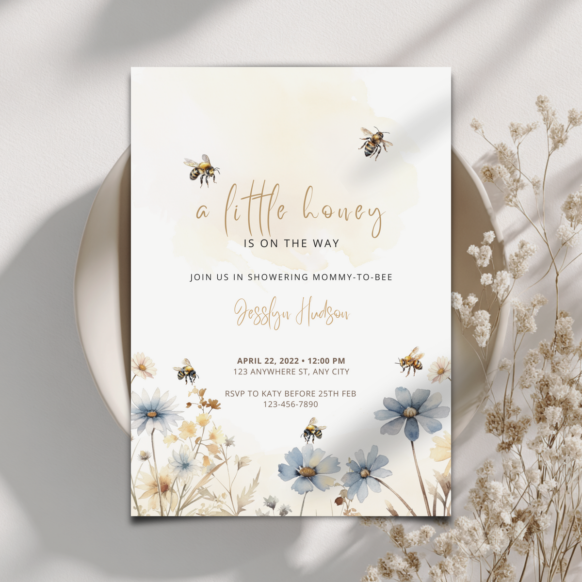 Little Honey Bee Baby Shower Invitation Template – image 1