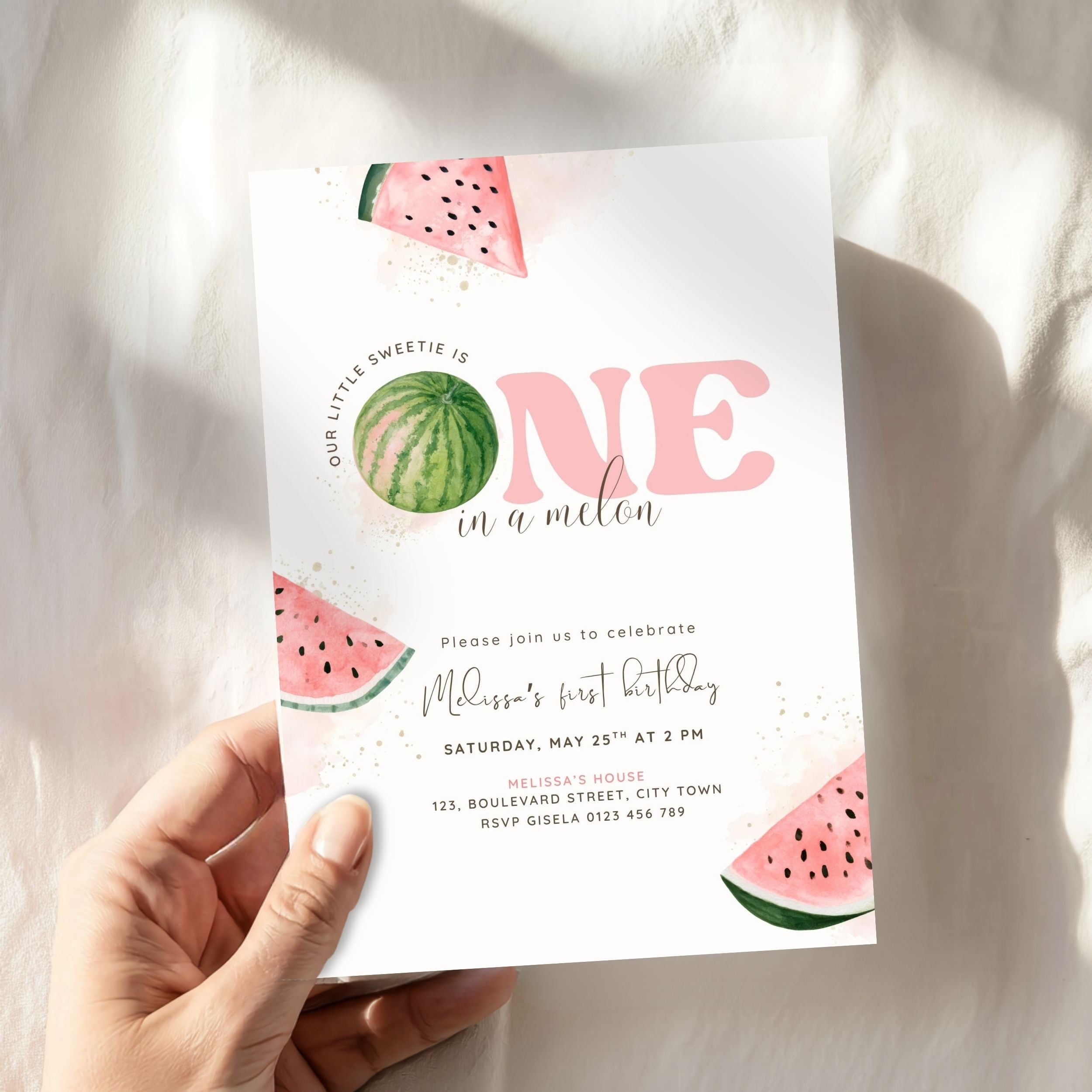 One In A Melon First Birthday Invitation Template Girls