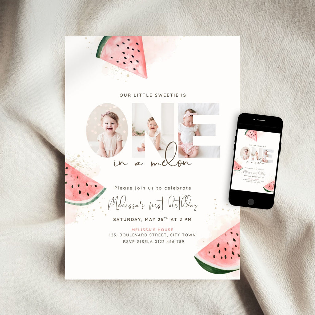 One In A Melon First Birthday Photo Invitation