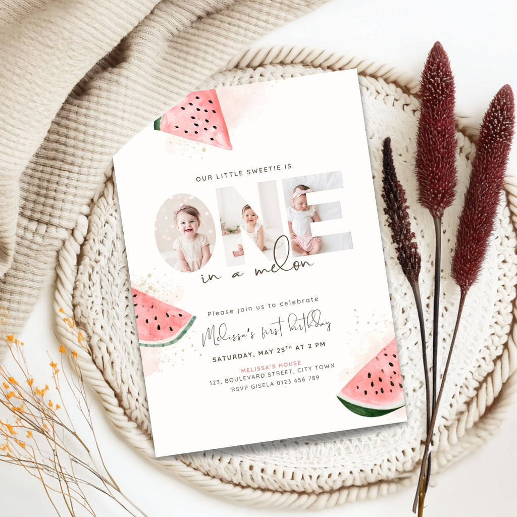 One In A Melon First Birthday Photo Invitation