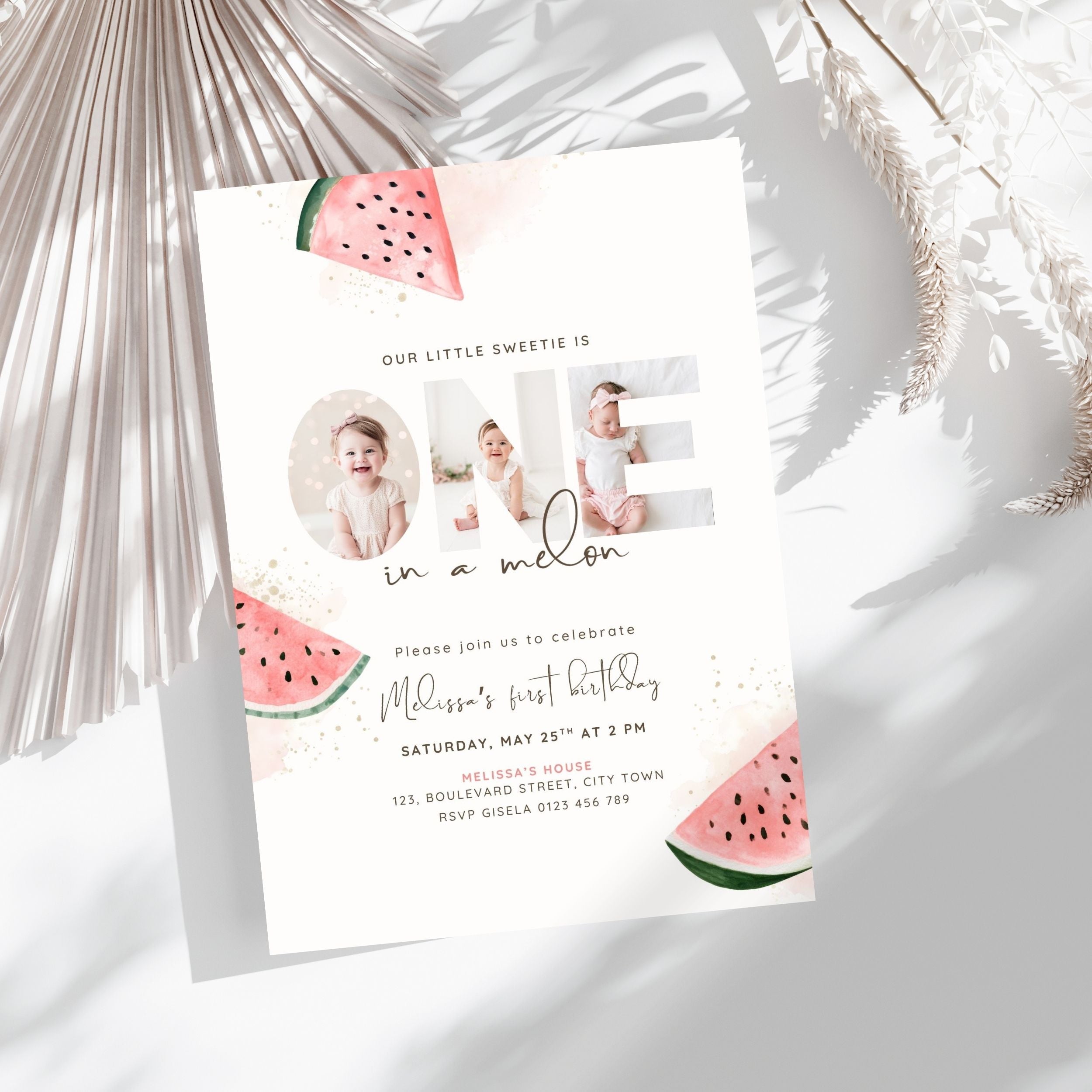 One In A Melon First Birthday Photo Invitation