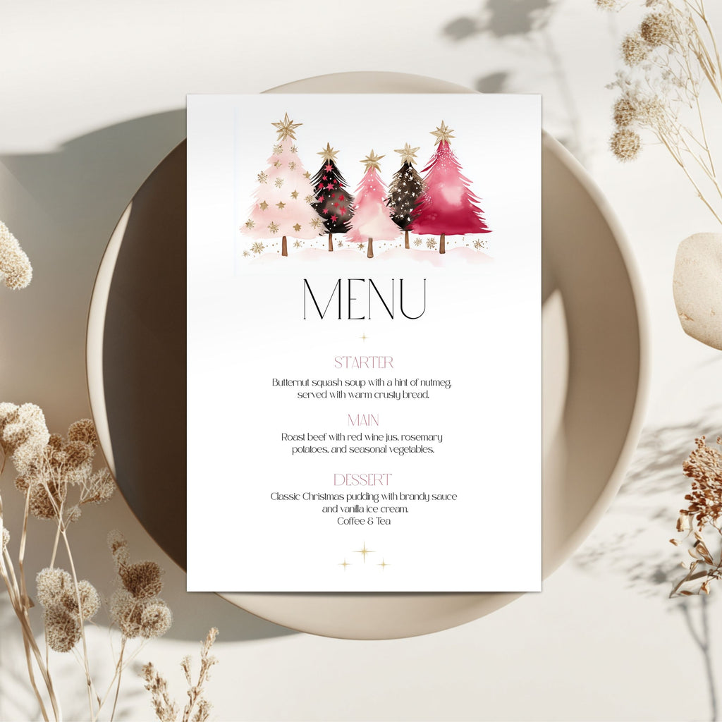 Christmas Pink Trees Menu Template