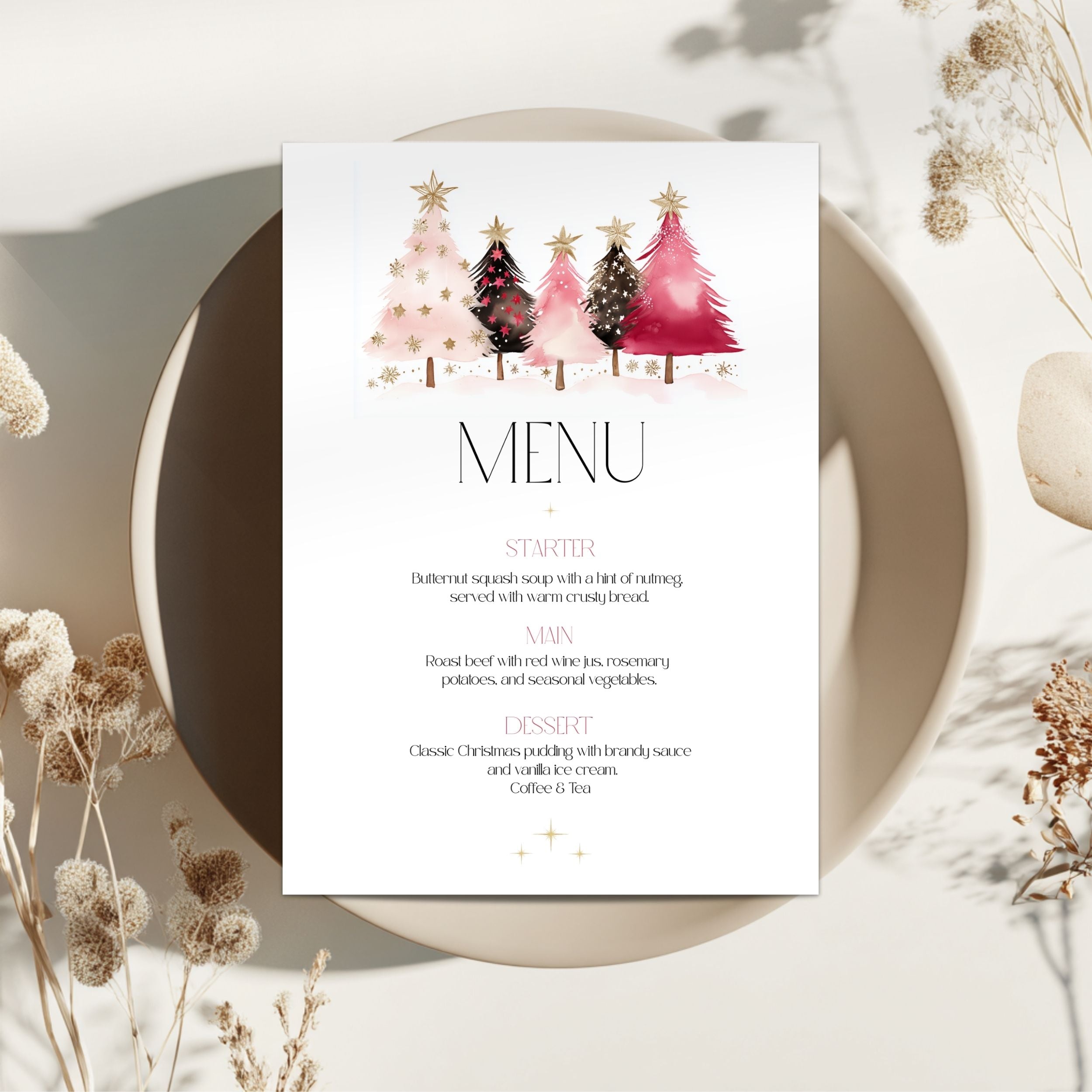 Christmas Pink Trees Menu Template
