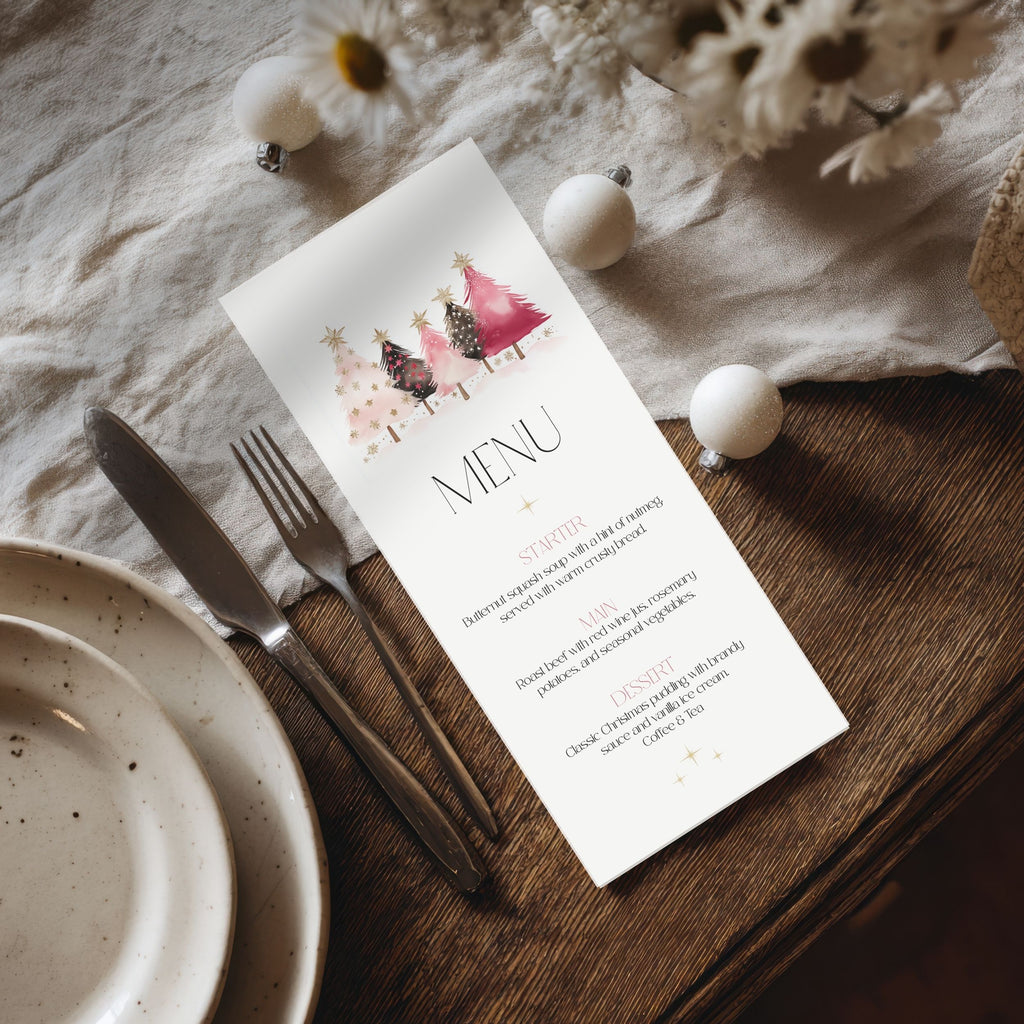 Christmas Pink Trees Menu Template