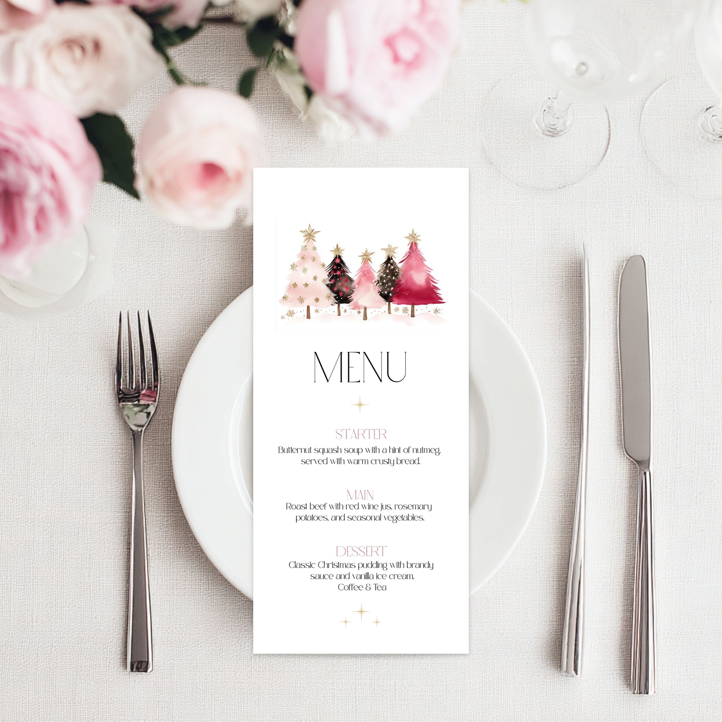 Christmas Pink Trees Menu Template