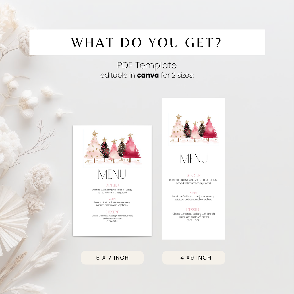 Christmas Pink Trees Menu Template