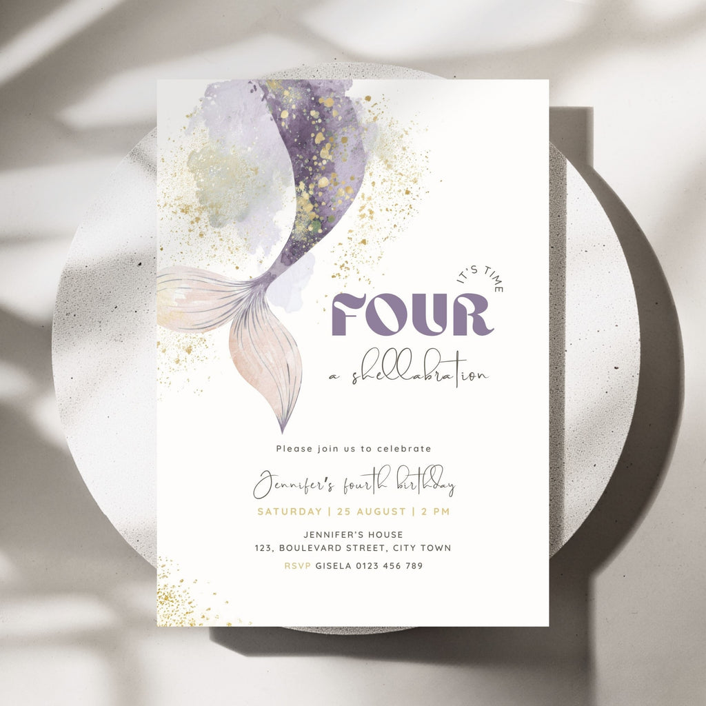 Mermaid 4th Birthday Invitation Template Girls