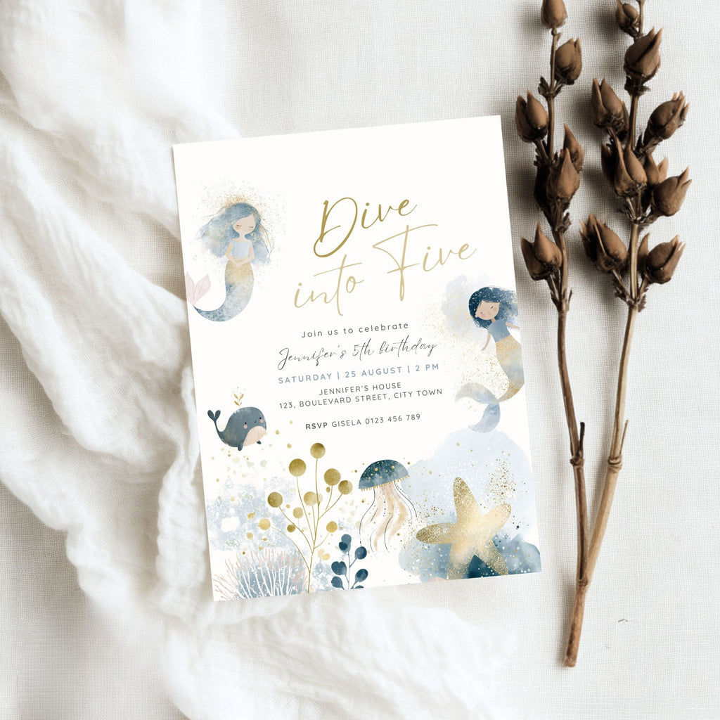 Dive into Five Mermaid Birthday Invitation Template Girls