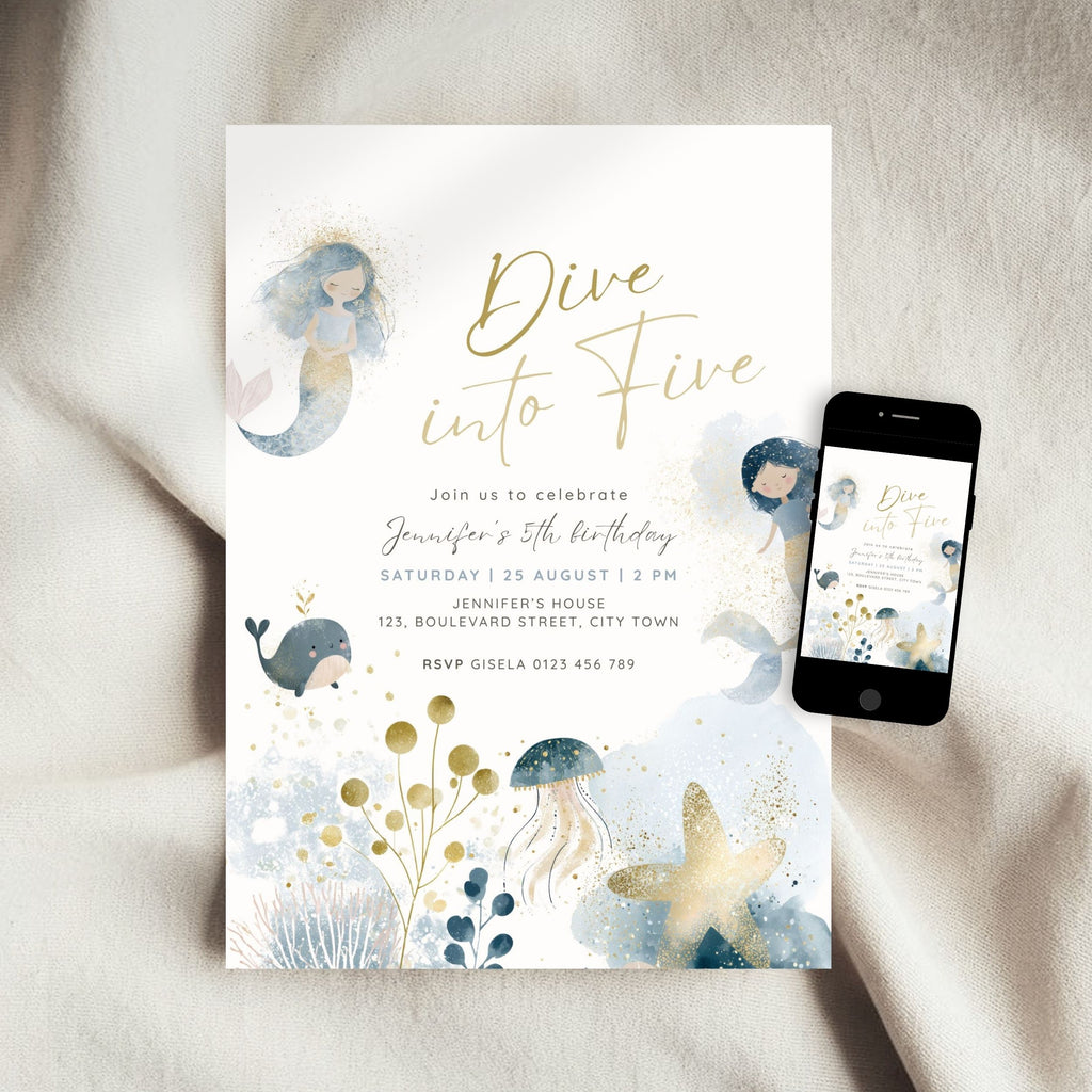 Dive into Five Mermaid Birthday Invitation Template Girls