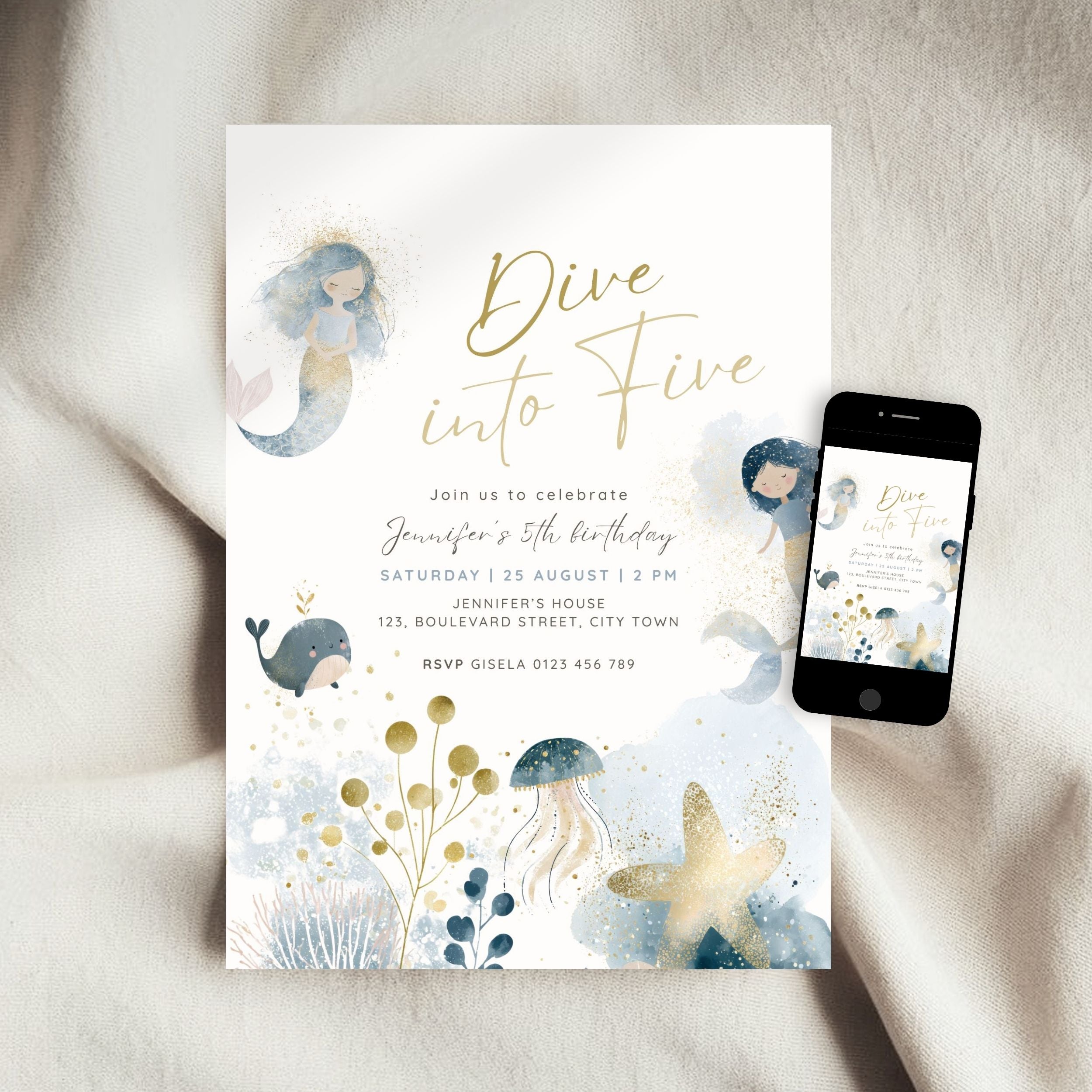 Dive into Five Mermaid Birthday Invitation Template Girls