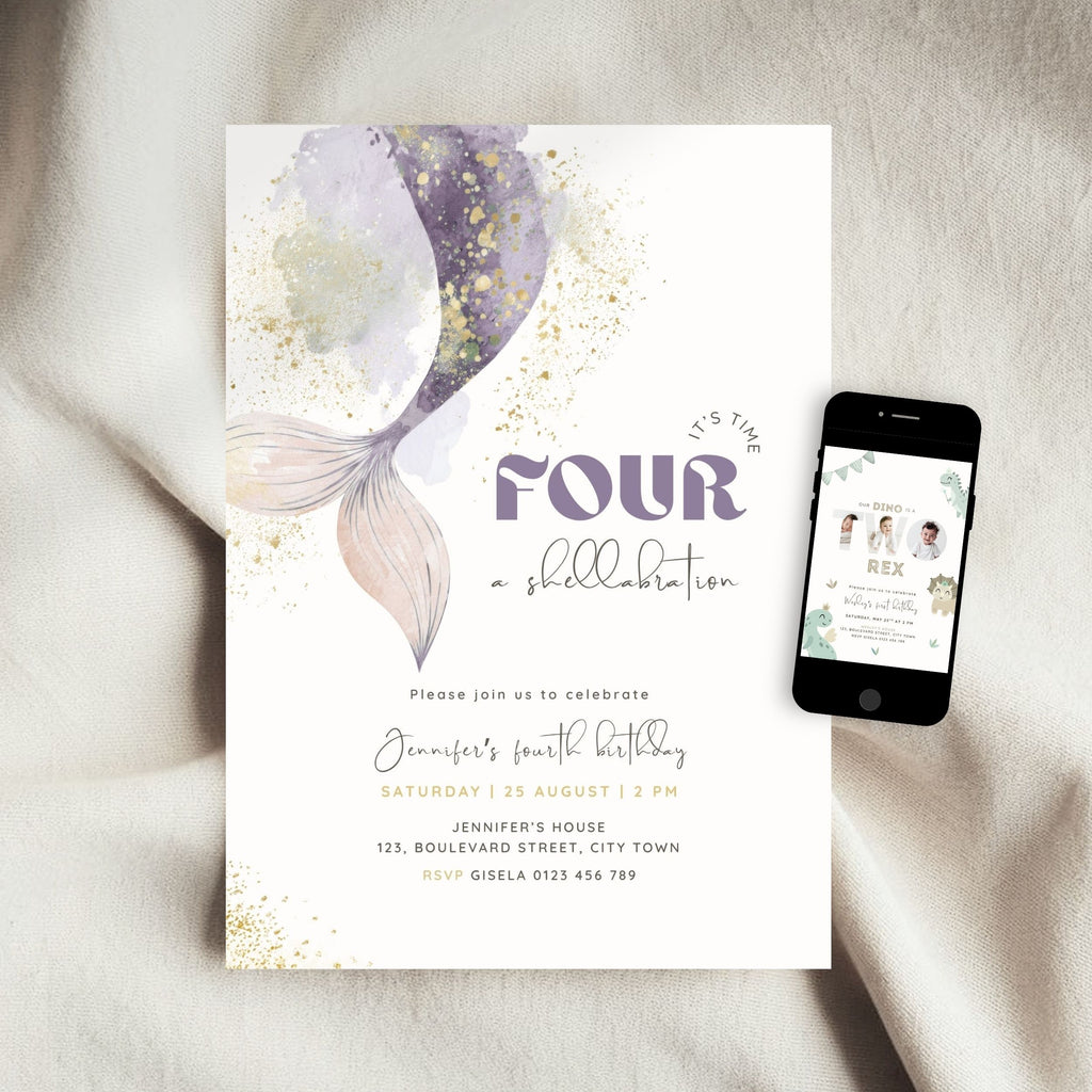 Mermaid 4th Birthday Invitation Template Girls