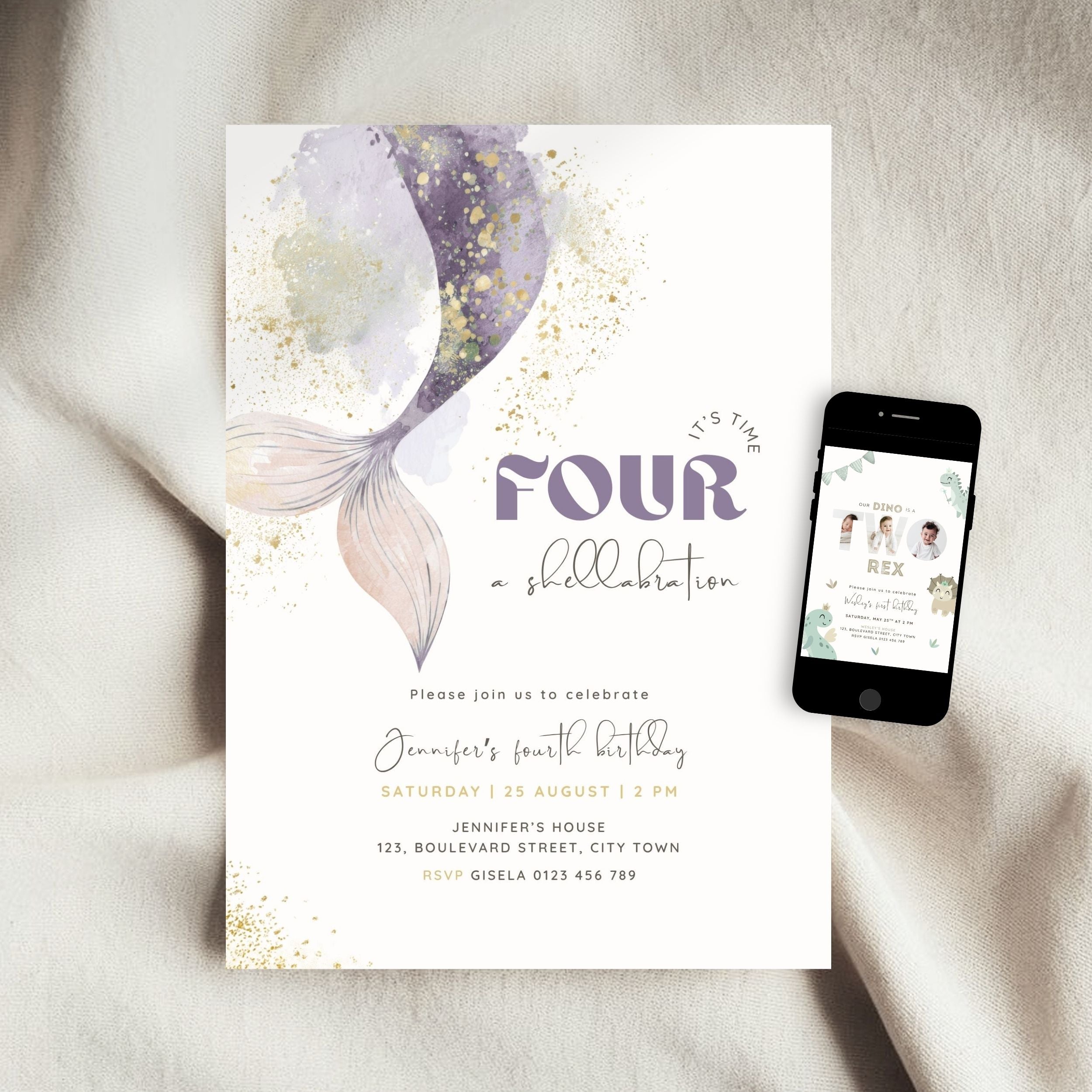 Mermaid 4th Birthday Invitation Template Girls