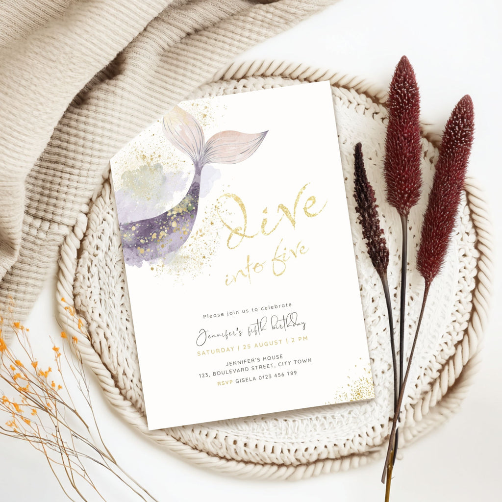 Dive into Five Mermaid Birthday Invitation Template
