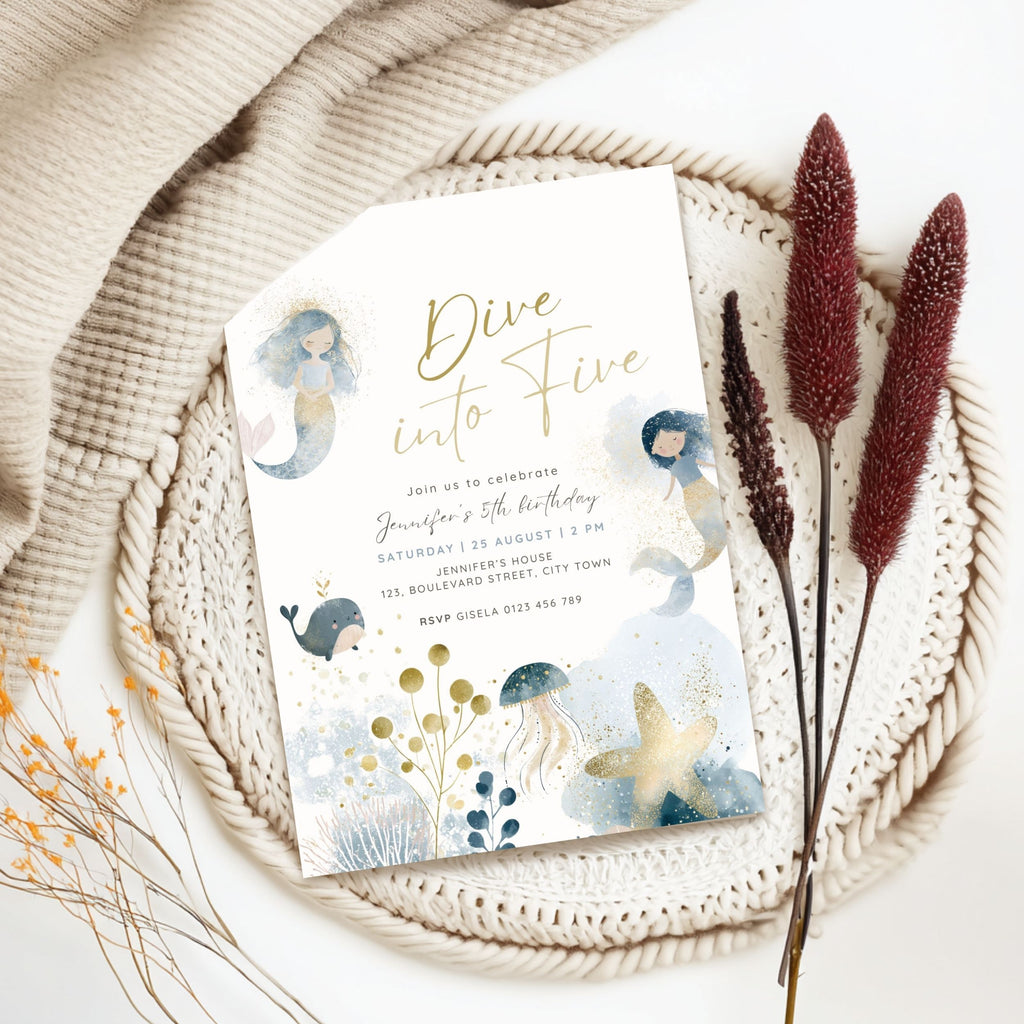 Dive into Five Mermaid Birthday Invitation Template Girls