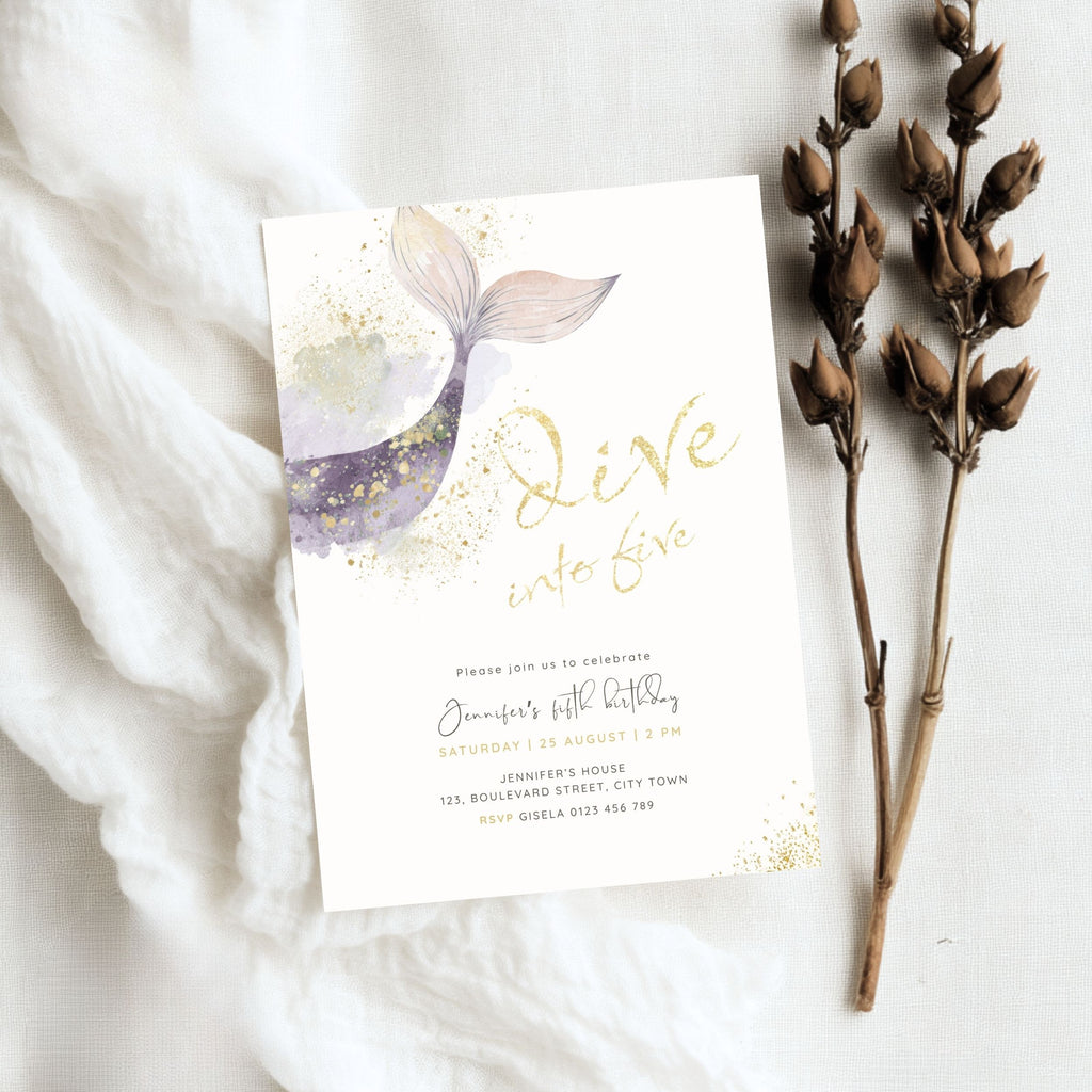 Dive into Five Mermaid Birthday Invitation Template