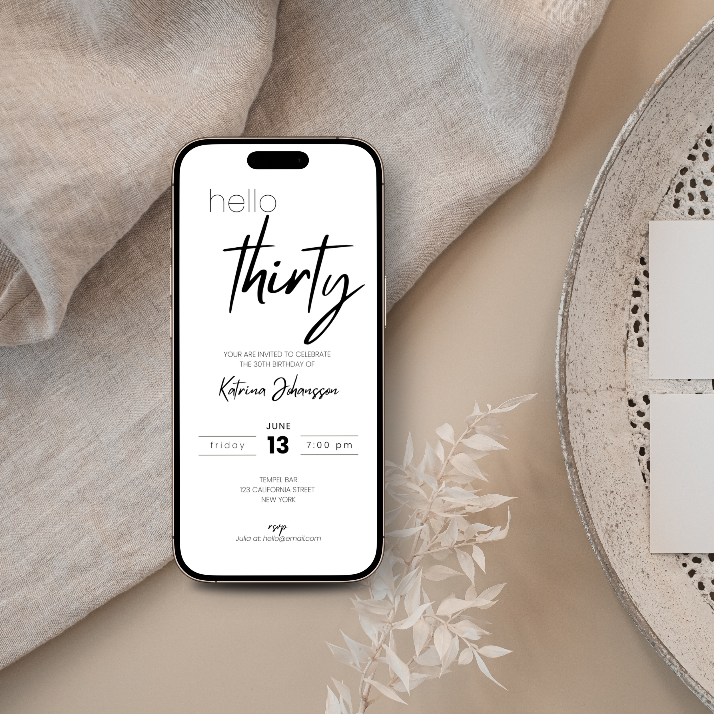 Minimal Elegant 30th Birthday Invitation