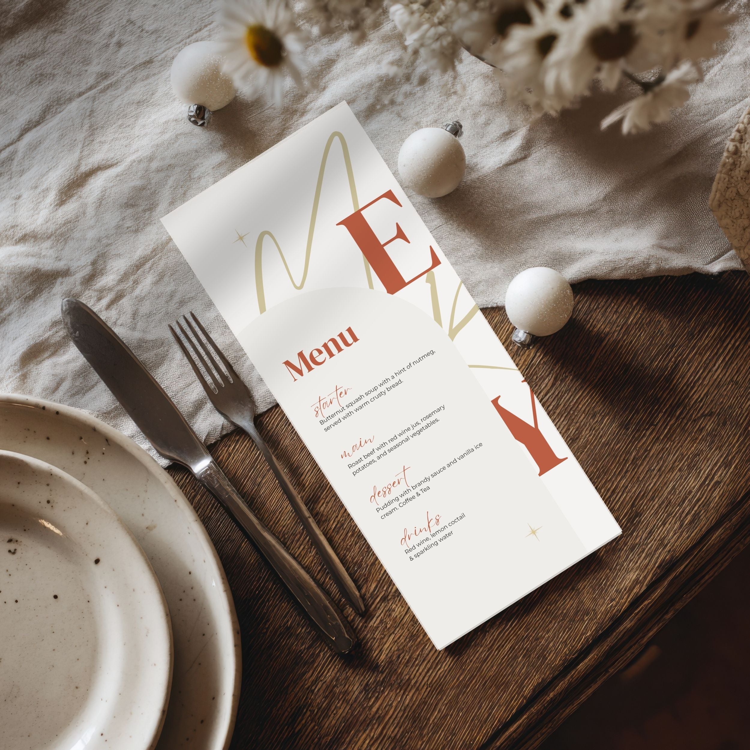 Red Gold Merry Christmas Menu Card Template