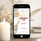 Modern cheers to New Year’s Eve invitation template preview, editable in Canva