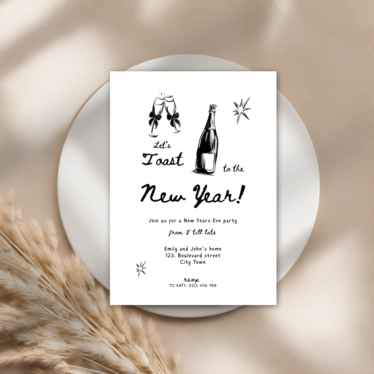 Hand drawn New Year’s Eve party invitation template mockup