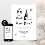Close-up of the hand drawn champagne design on the New Year’s Eve invitation template