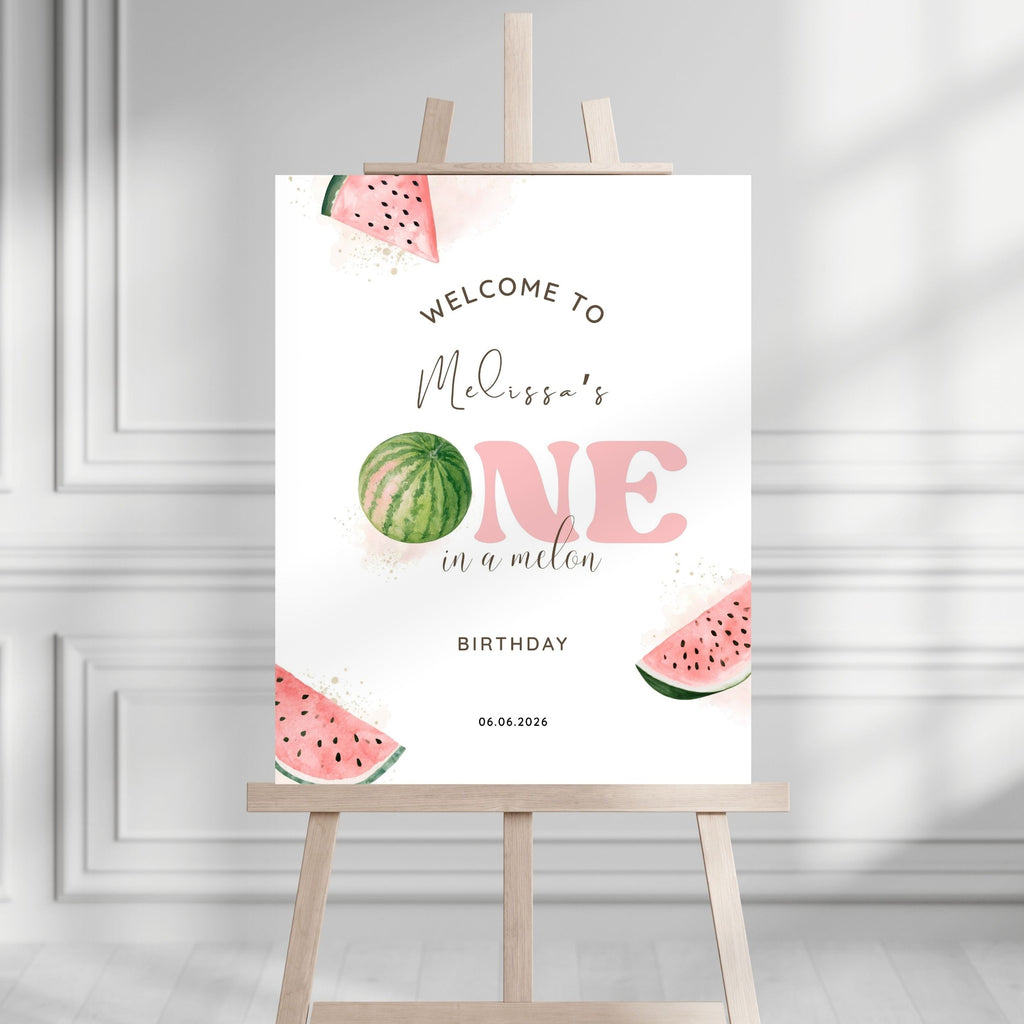 One In A Melon First Birthday Welcome Sign for Girls